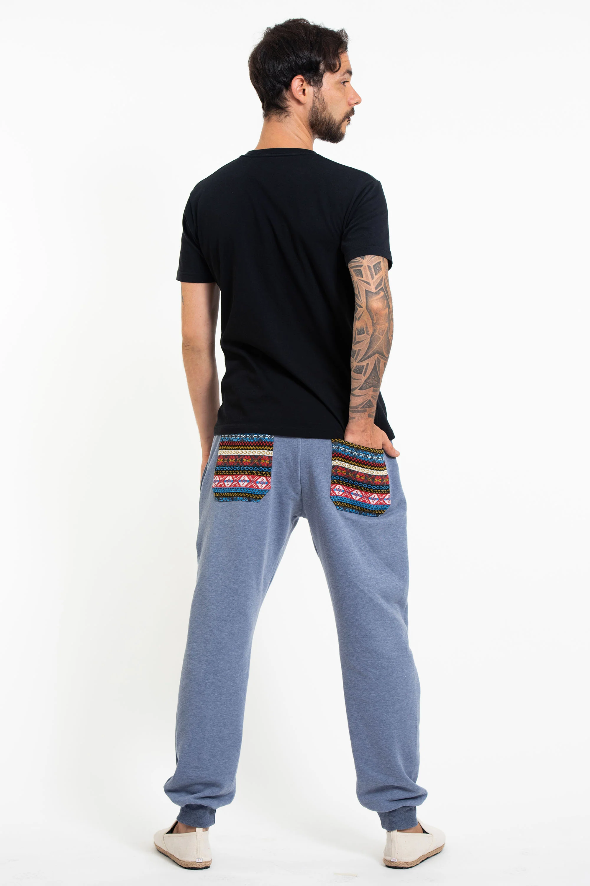 Men's Terry Pants with Aztec Pockets in Light Blue (Size S - XL )