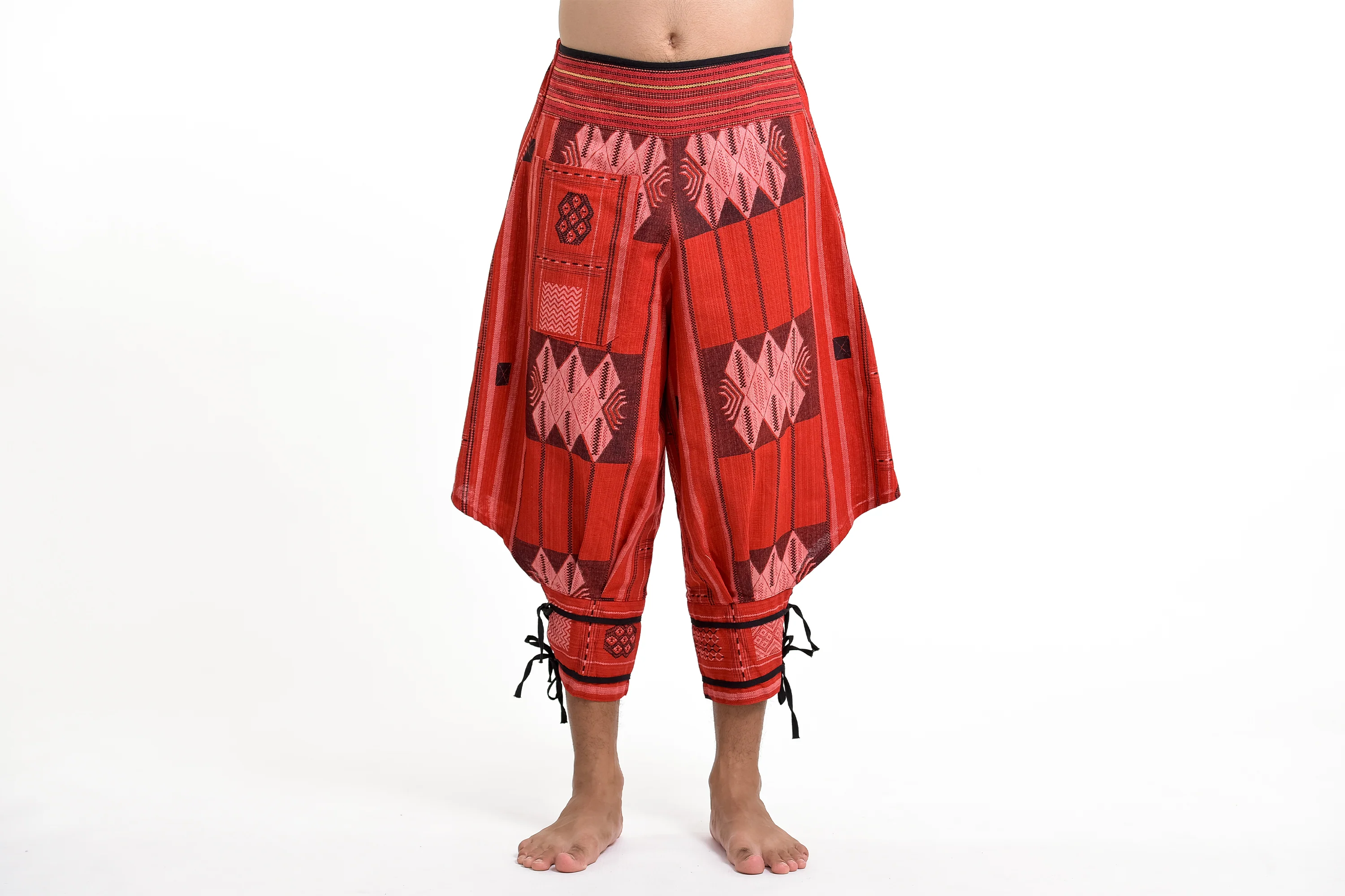 849-Thai-Hill-Tribe-Fabric-Men-s-Harem-Pants-with-Ankle-Straps-in-Red-2.webp Thai Hill Tribe Fabric Men's Harem Pants with Ankle Straps in Red