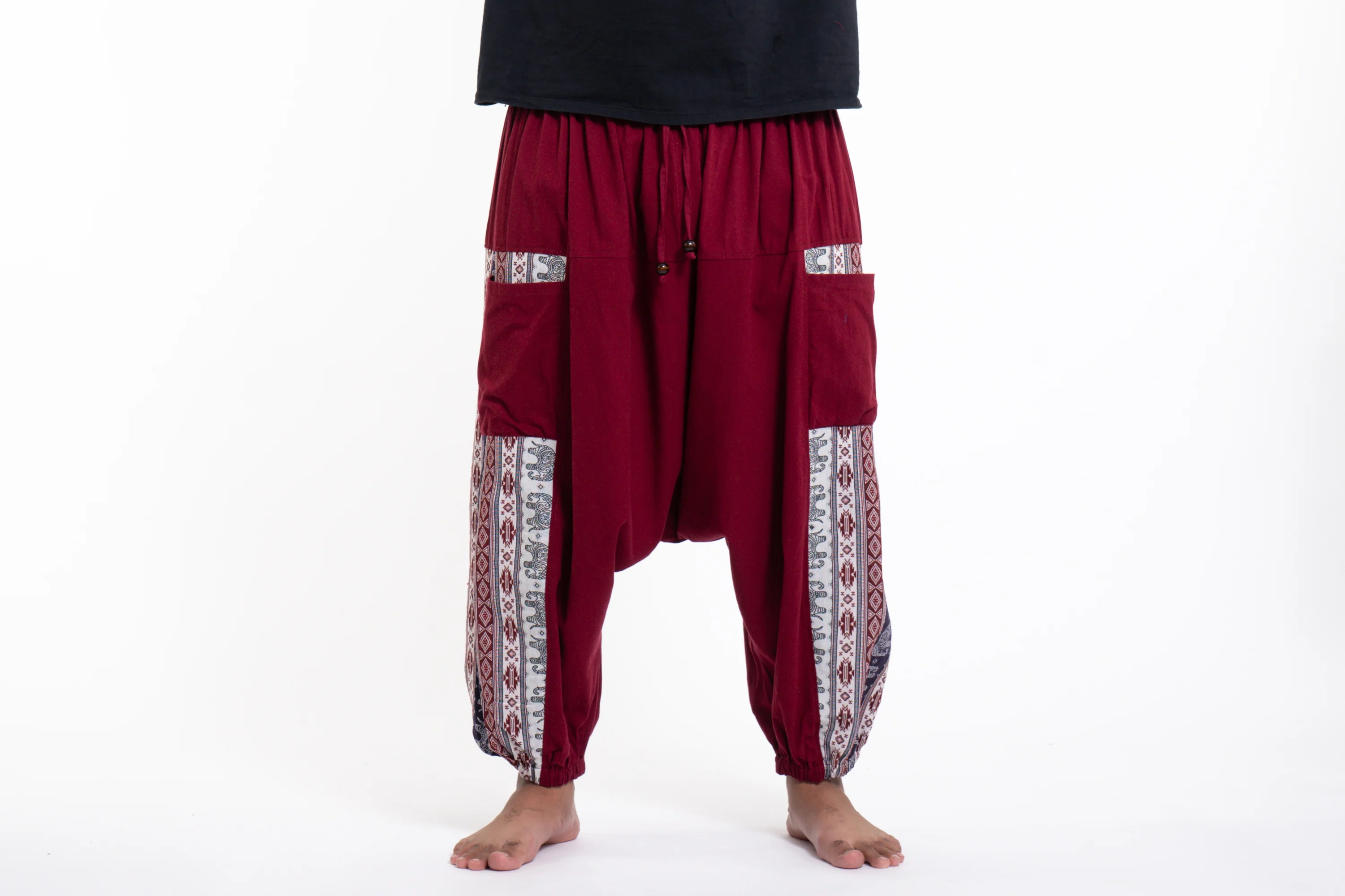 Plus Size Elephant Aztec Cotton Men's Harem Pants in Red