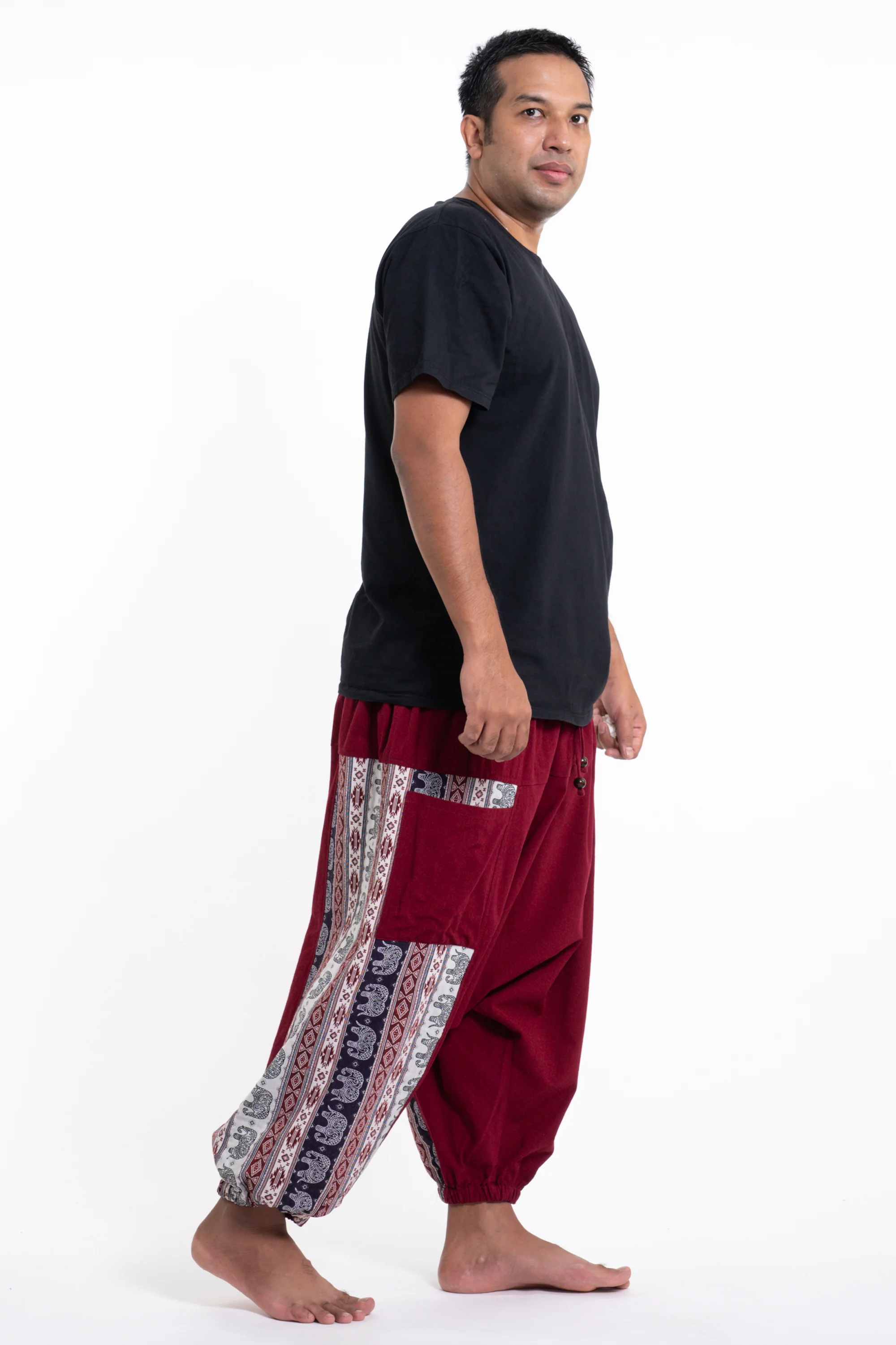 853-Plus-Size-Elephant-Aztec-Cotton-Men-s-Harem-Pants-in-Red-3.webp Plus Size Elephant Aztec Cotton Men's Harem Pants in Red