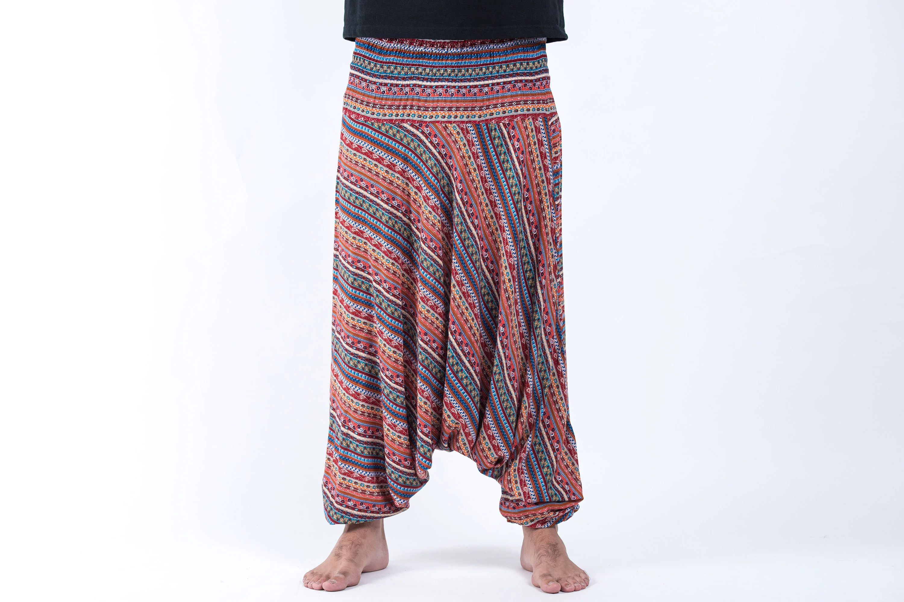 Aztec Stripes Drop Crotch Men's Harem Pants in Peach