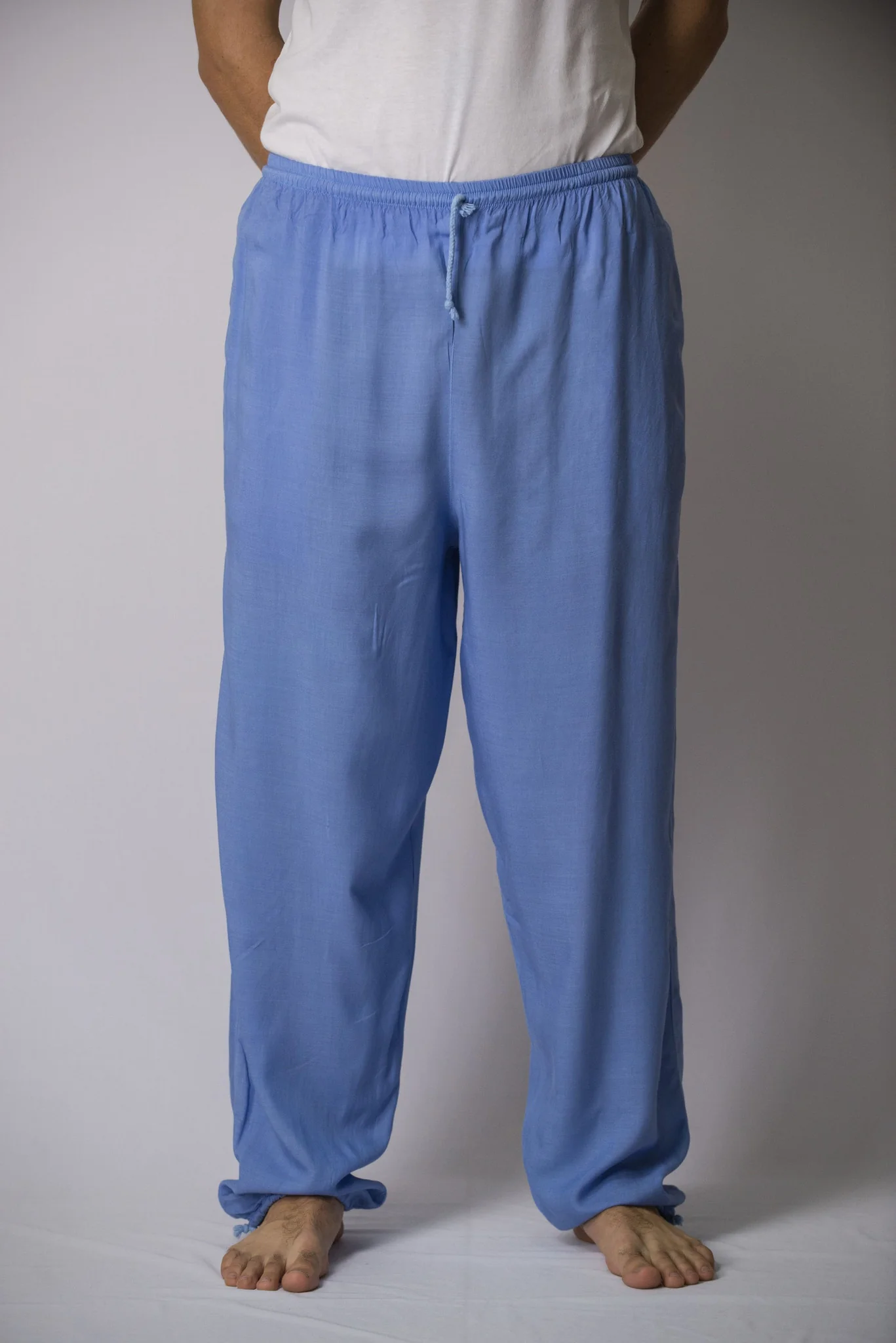 Solid Color Drawstring Men's Yoga Massage Pants in Blue