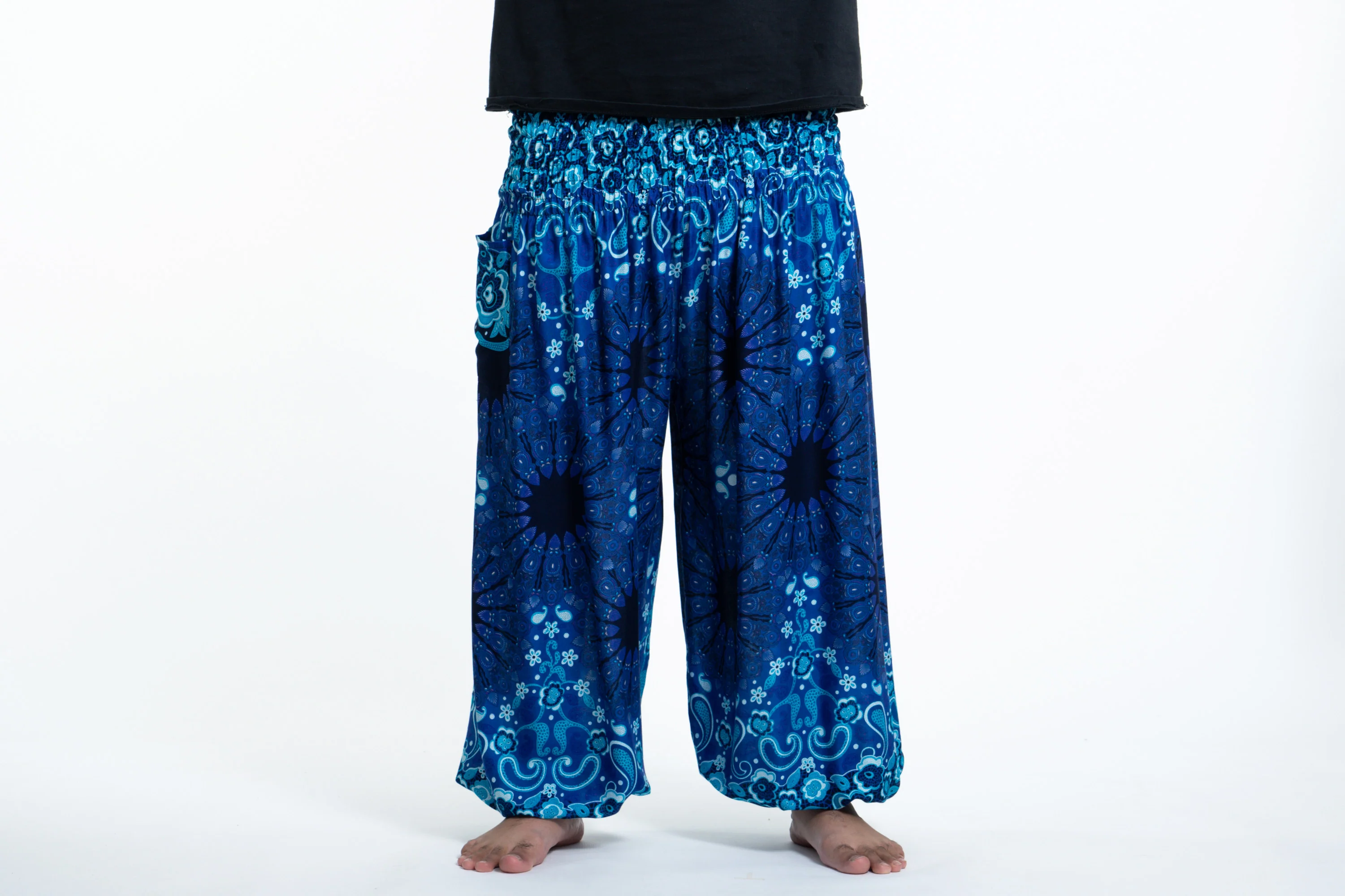 Plus Size Paisley Mandalas Men's Harem Pants in Blue