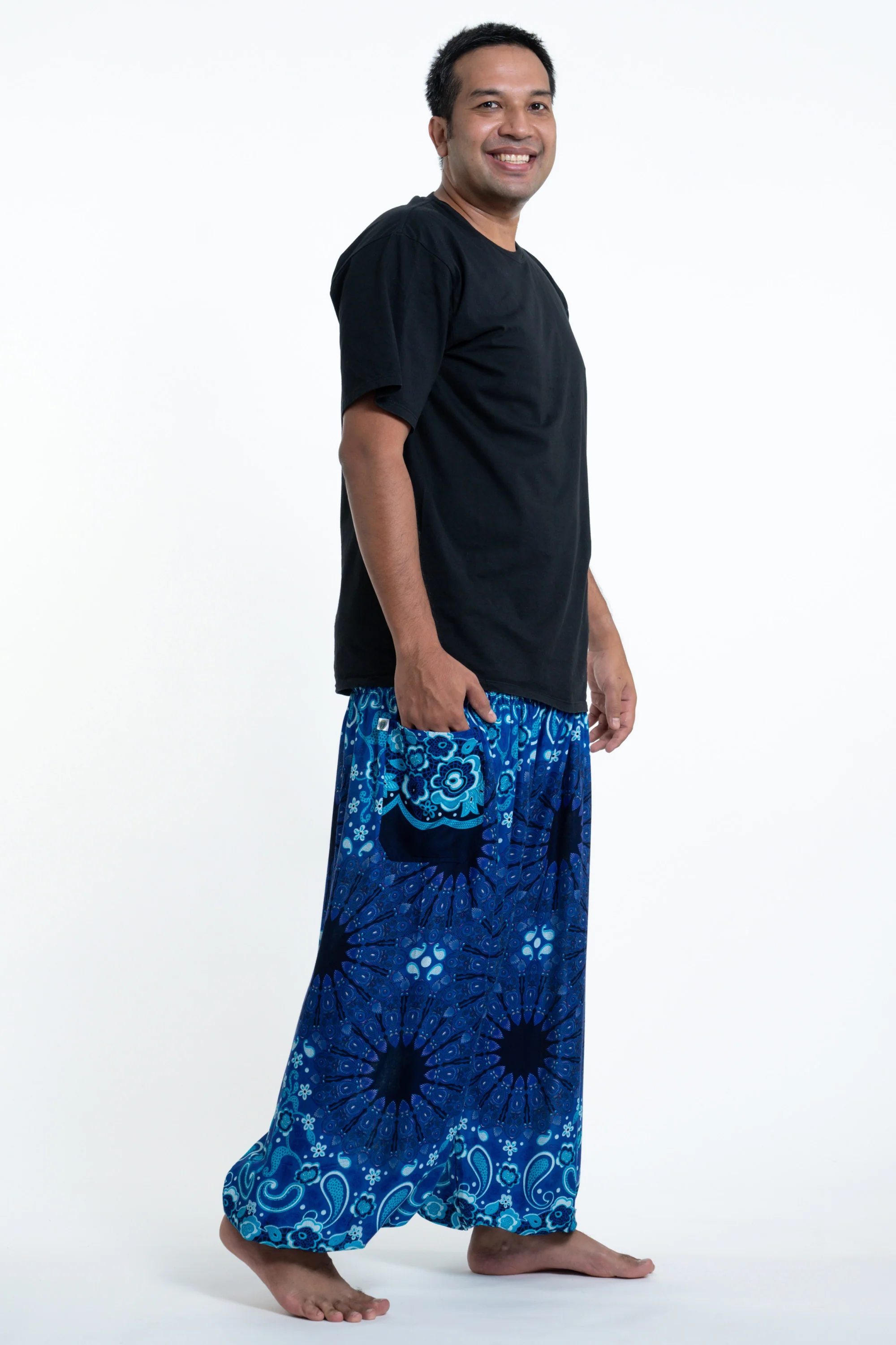 867-Plus-Size-Paisley-Mandalas-Men-s-Harem-Pants-in-Blue-3.webp Plus Size Paisley Mandalas Men's Harem Pants in Blue