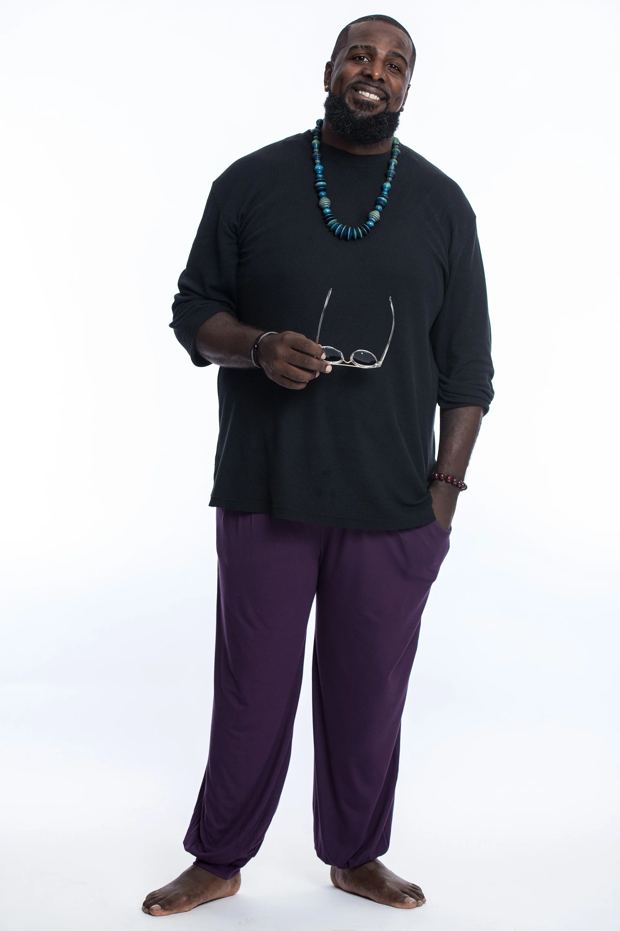 Plus Size Cotton Men Harem Pants in Solid Purple