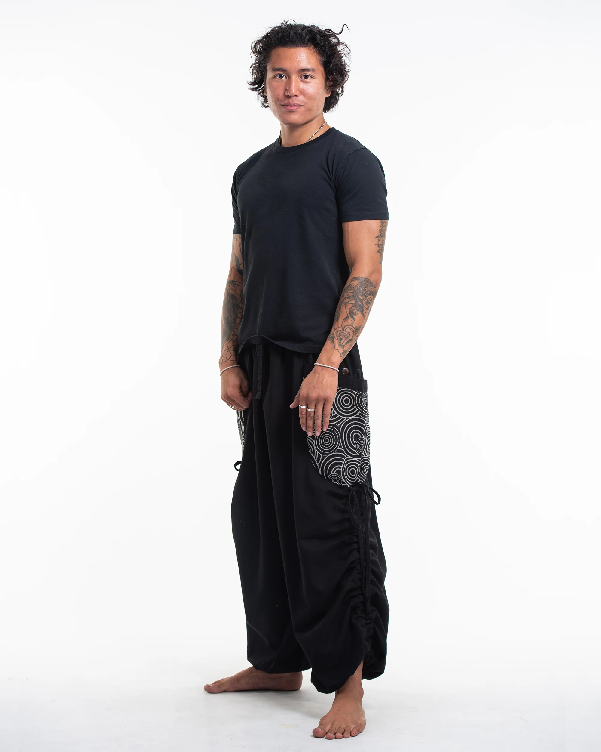 874-Men-s-Cotton-Pants-with-Swirls-Prints-Pocket-in-Black-3.webp Men's Cotton Pants with Swirls Prints Pocket in Black