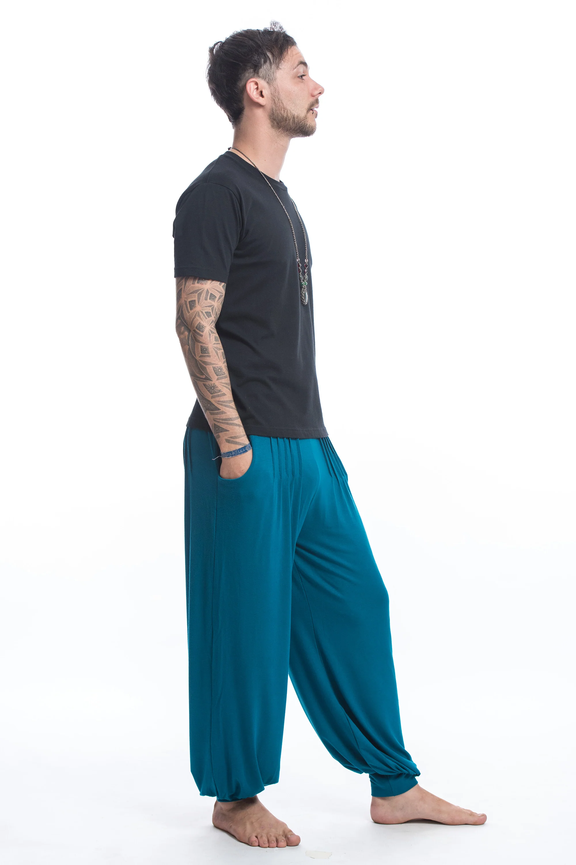 875-Cotton-Men-Harem-Pants-in-Solid-Blue-3.webp Cotton Men Harem Pants in Solid Blue