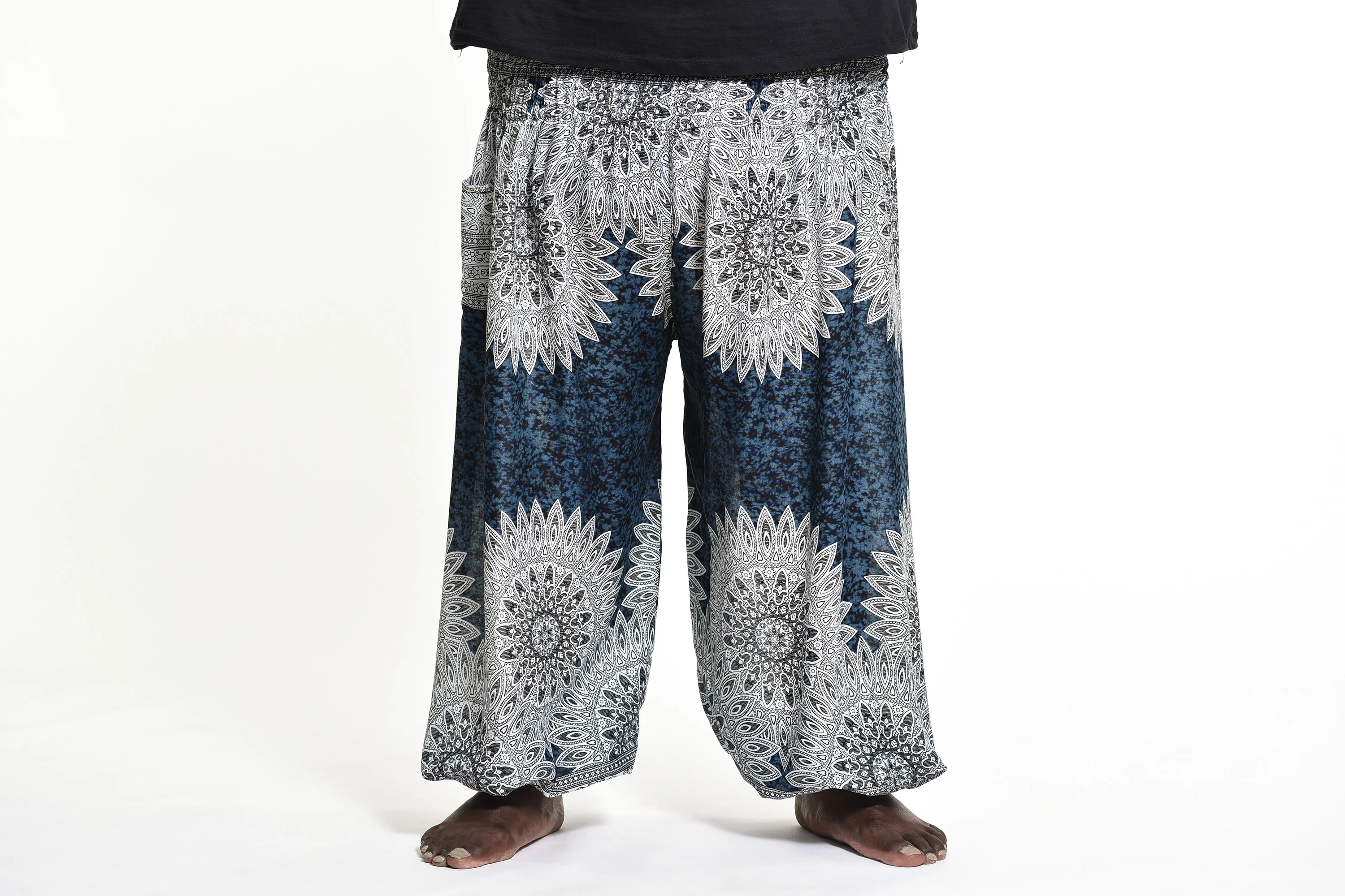 Plus Size Marble Mandalas Men's Harem Pants in Indigo