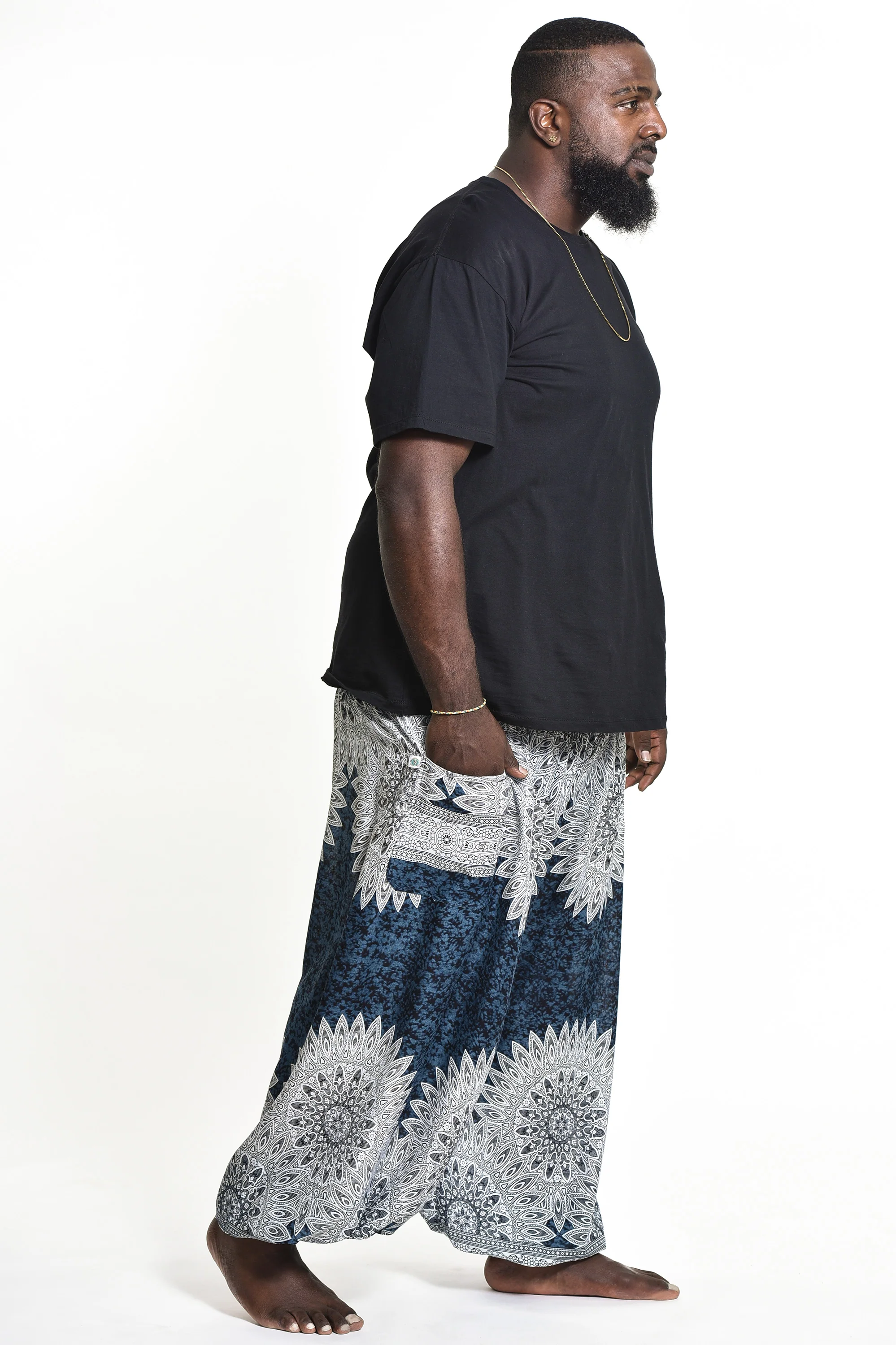 881-Plus-Size-Marble-Mandalas-Men-s-Harem-Pants-in-Indigo-3.webp Plus Size Marble Mandalas Men's Harem Pants in Indigo
