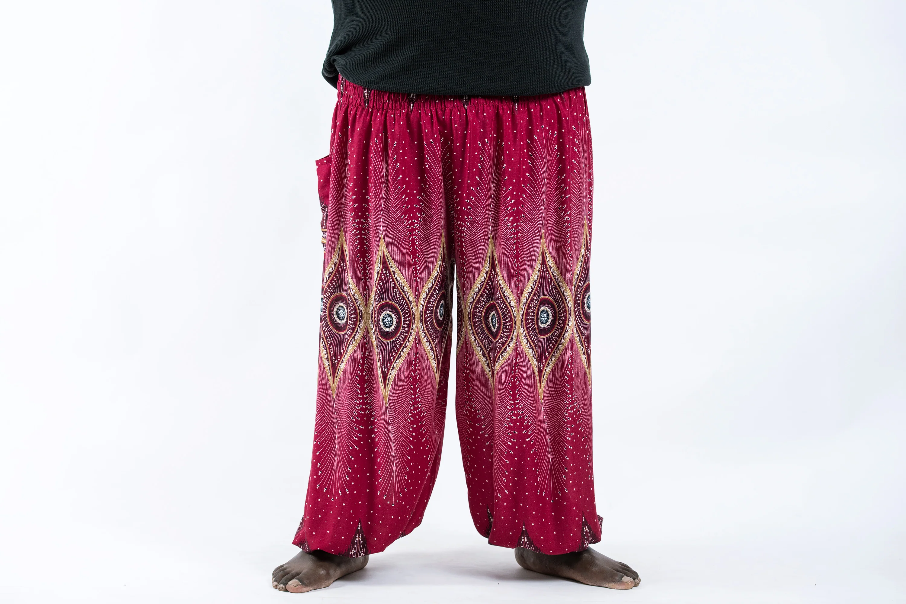 Plus Size Diamond Peacock Men's Harem Pants in Red
