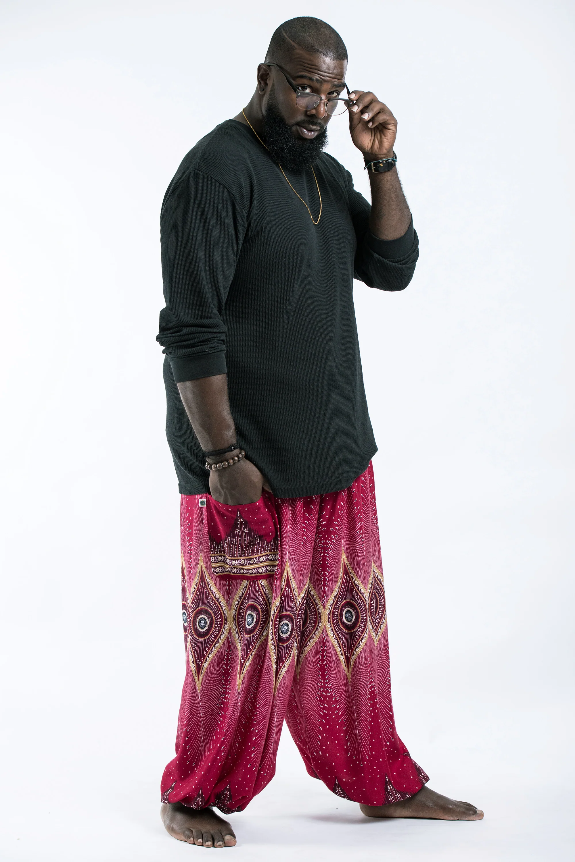 882-Plus-Size-Diamond-Peacock-Men-s-Harem-Pants-in-Red-3.webp Plus Size Diamond Peacock Men's Harem Pants in Red