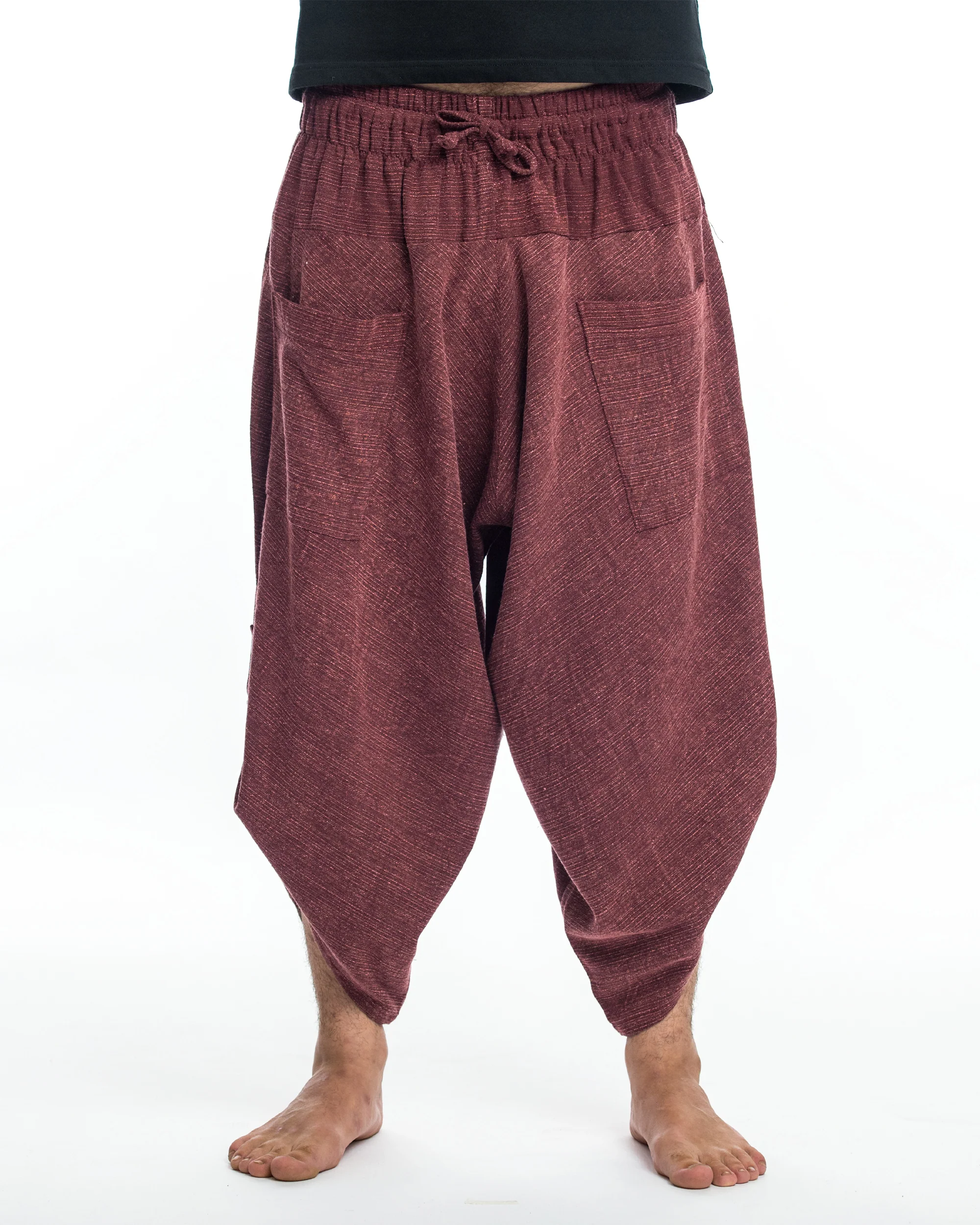 Stone Washed Large Pockets Men's Harem Pants in Maroon