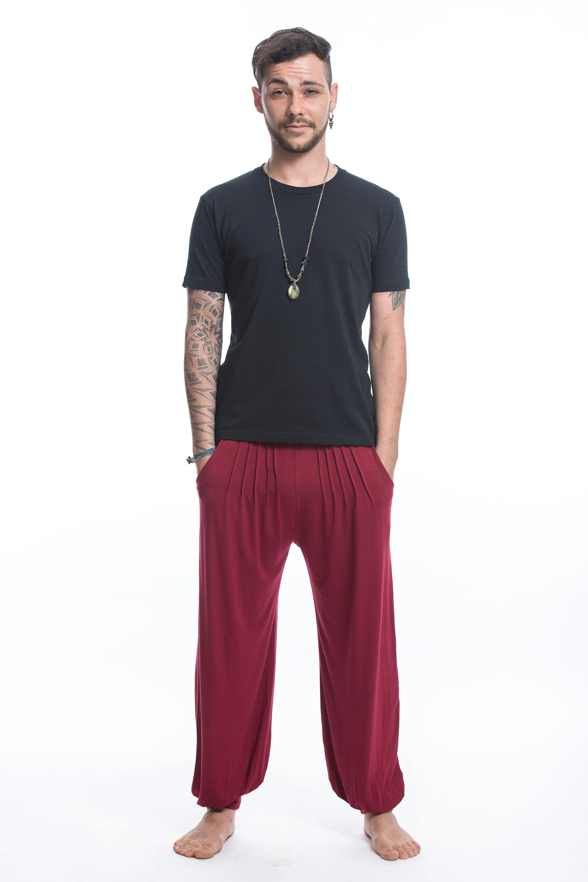886-Cotton-Men-Harem-Pants-in-Solid-Red-3.webp Cotton Men Harem Pants in Solid Red