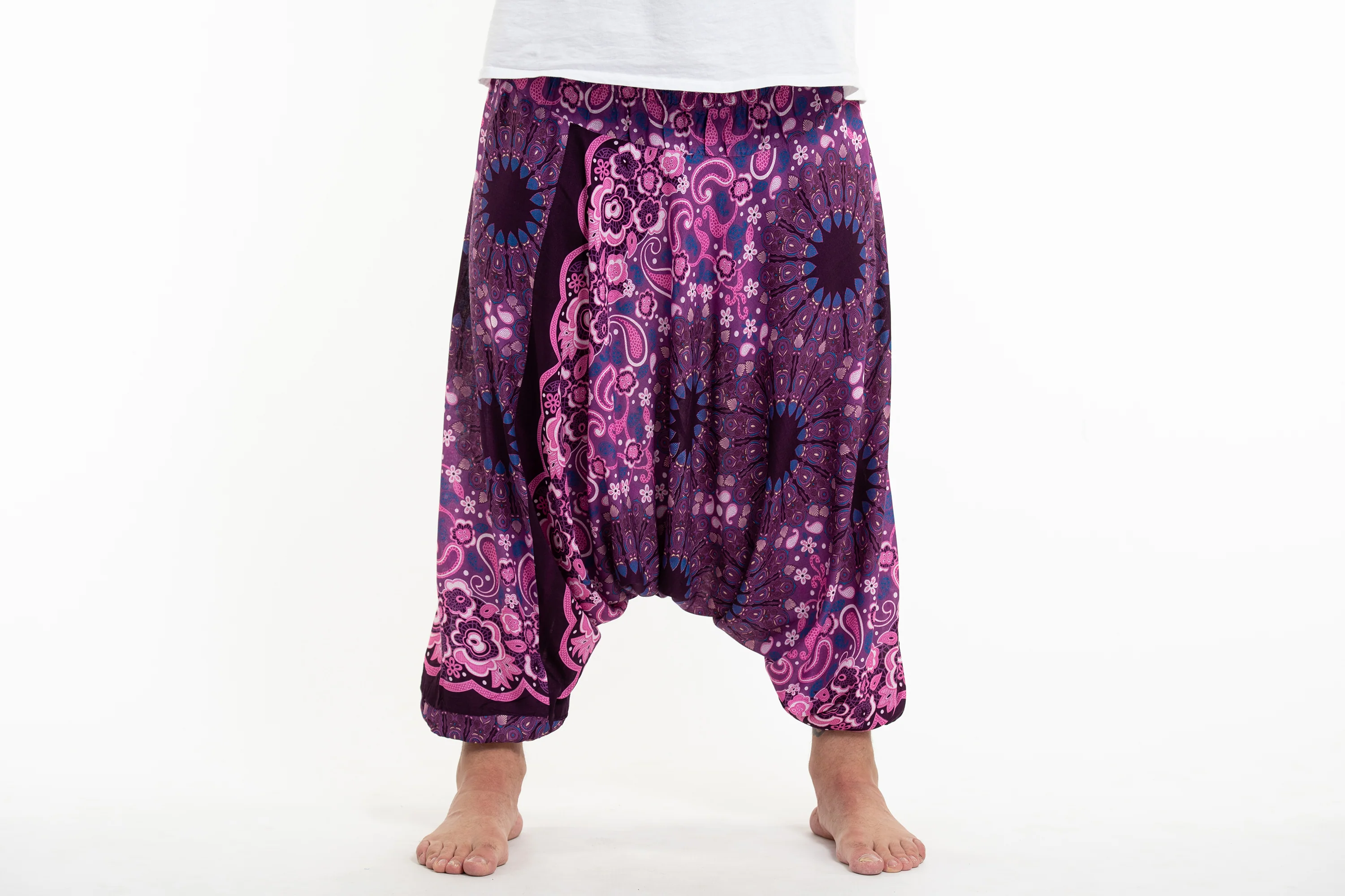 888-Plus-Size-Paisley-Mandalas-Drop-Crotch-Men-s-Harem-Pants-in-Purple-2.webp Plus Size Paisley Mandalas Drop Crotch Men's Harem Pants in Purple