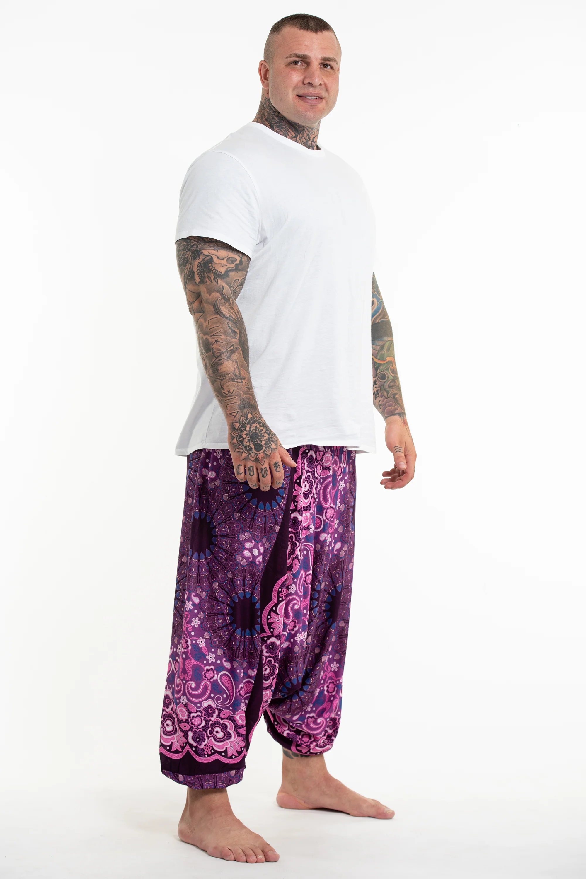 888-Plus-Size-Paisley-Mandalas-Drop-Crotch-Men-s-Harem-Pants-in-Purple-3.webp Plus Size Paisley Mandalas Drop Crotch Men's Harem Pants in Purple