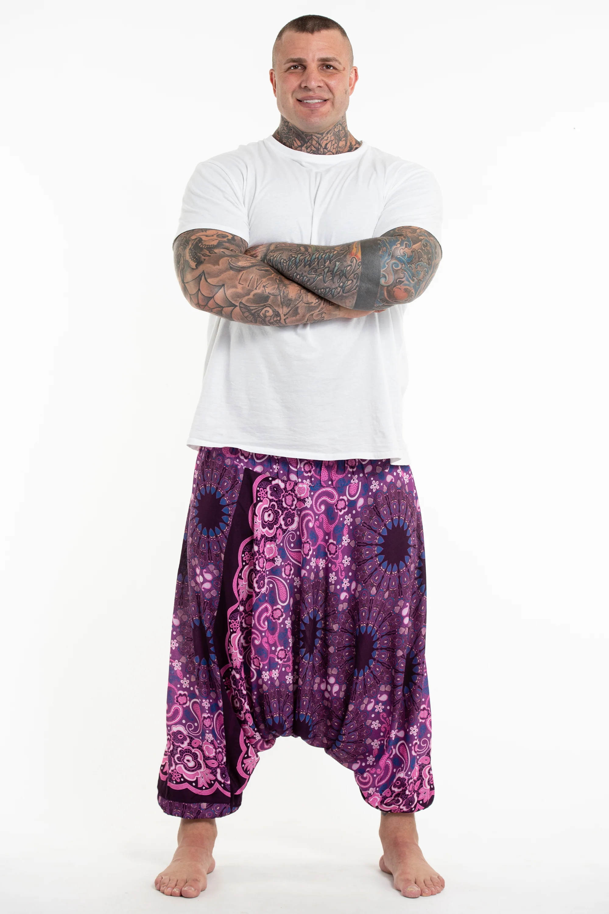888-Plus-Size-Paisley-Mandalas-Drop-Crotch-Men-s-Harem-Pants-in-Purple-4.webp Plus Size Paisley Mandalas Drop Crotch Men's Harem Pants in Purple