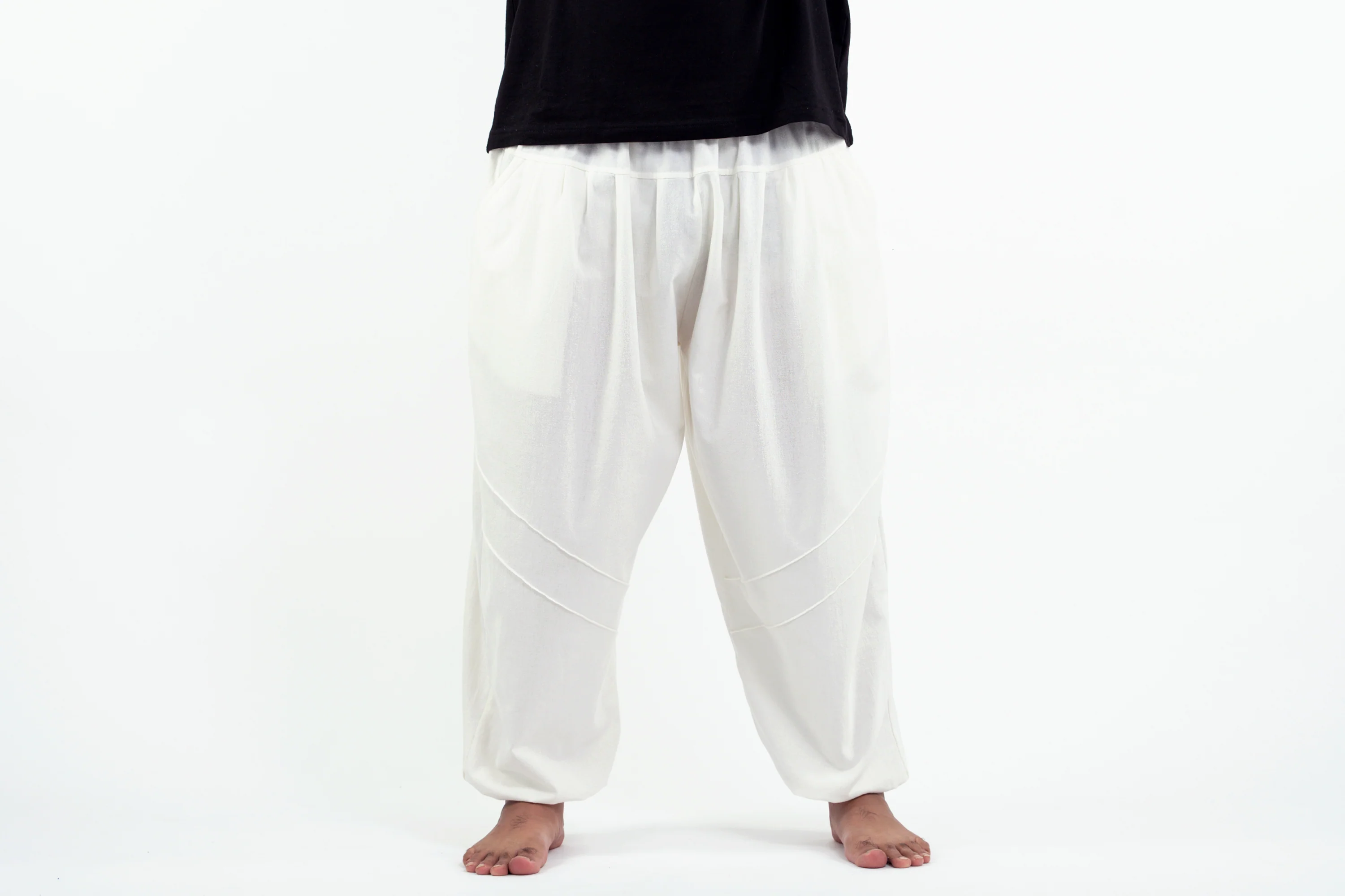 Plus Size Genie Men's Cotton Harem Pants in White
