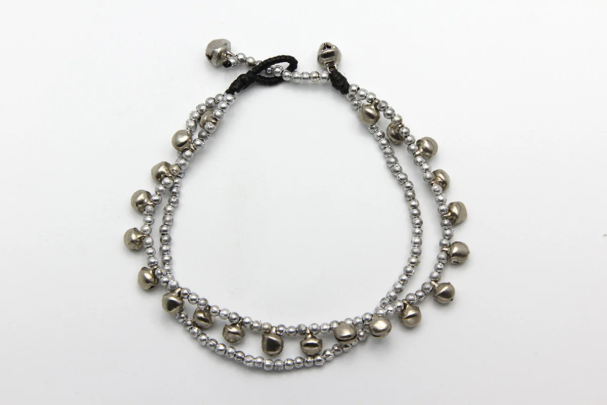 Hand Made Fair Trade Anklet Double Strand Silver Beads