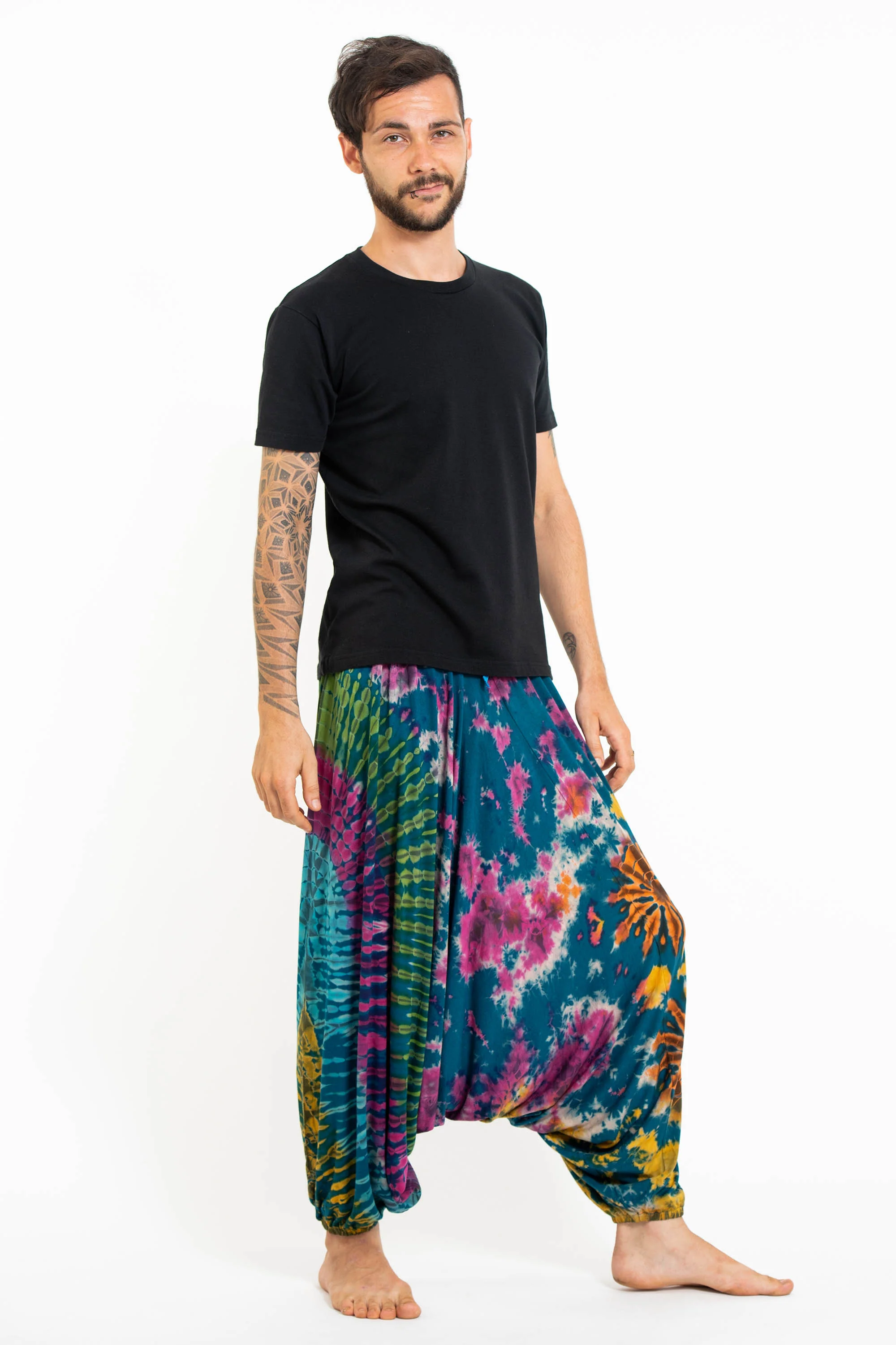 890-Tie-Dye-Men-s-Spandex-Cotton-Low-Cut-Harem-Pants-in-Blue-3.webp Tie Dye Men's Spandex Cotton Low Cut Harem Pants in Blue