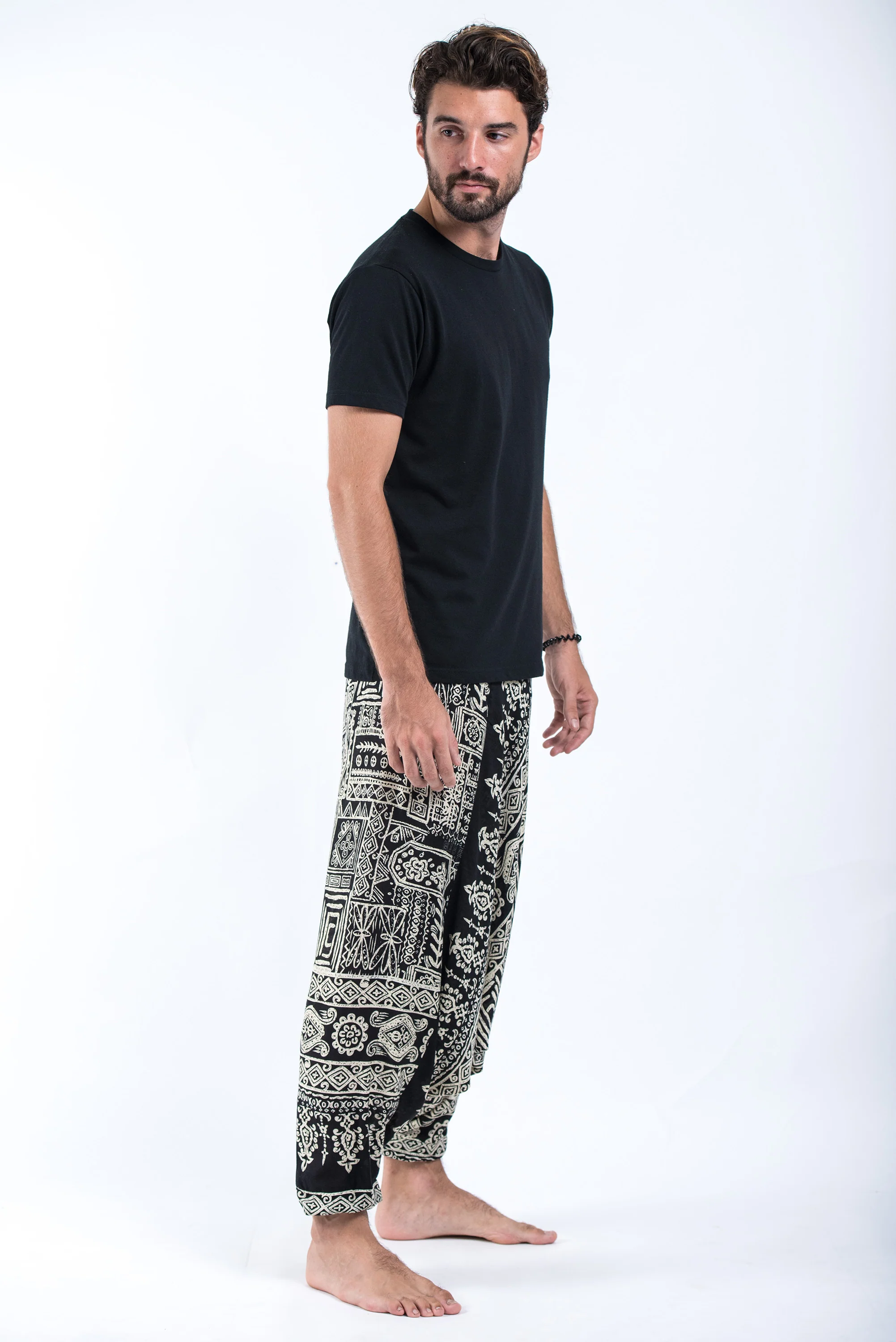 892-Tribal-Prints-Drop-Crotch-Men-s-Harem-Pants-in-Black-3.webp Tribal Prints Drop Crotch Men's Harem Pants in Black