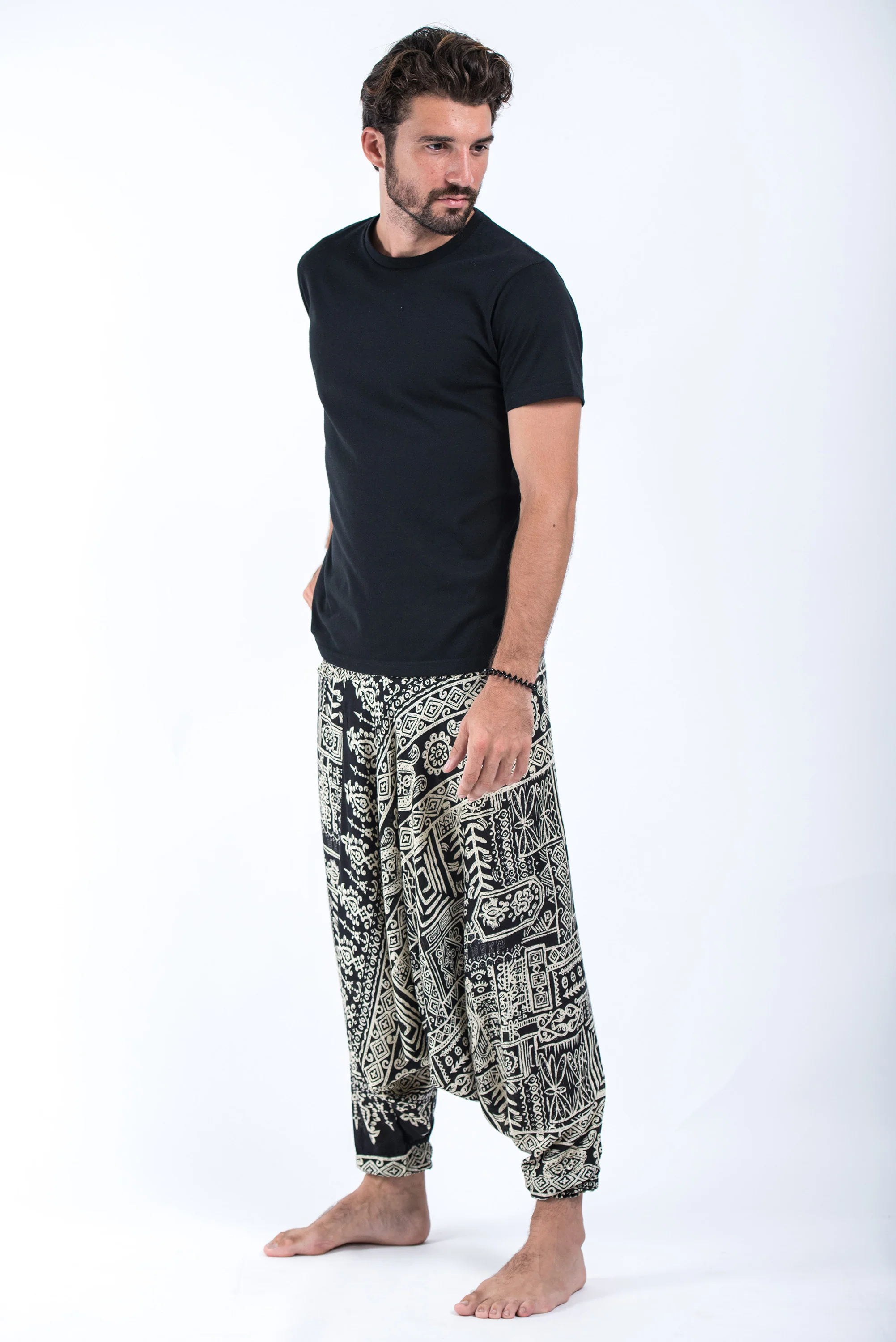 892-Tribal-Prints-Drop-Crotch-Men-s-Harem-Pants-in-Black-4.webp Tribal Prints Drop Crotch Men's Harem Pants in Black