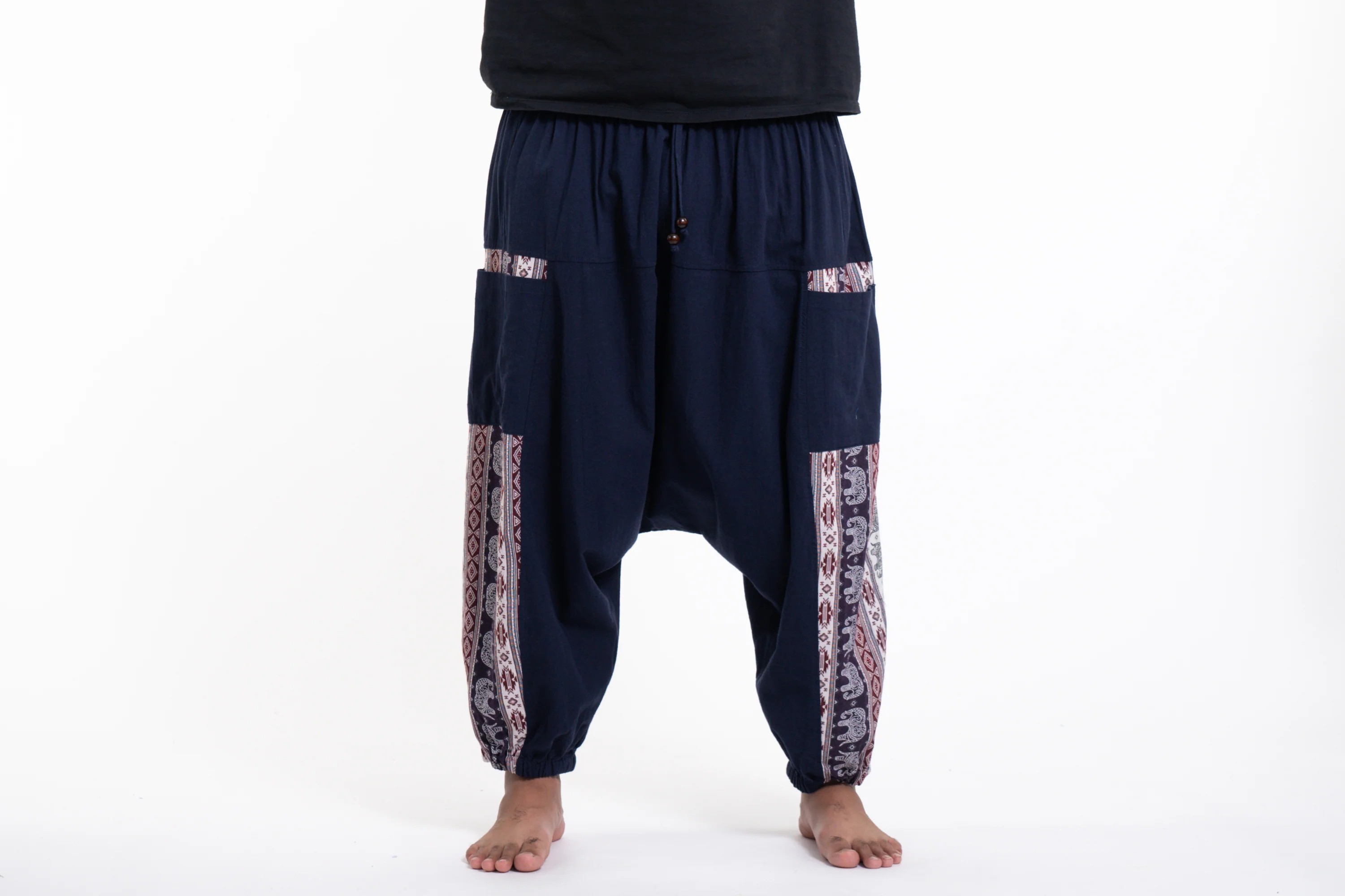 Plus Size Elephant Aztec Cotton Men's Harem Pants in Navy