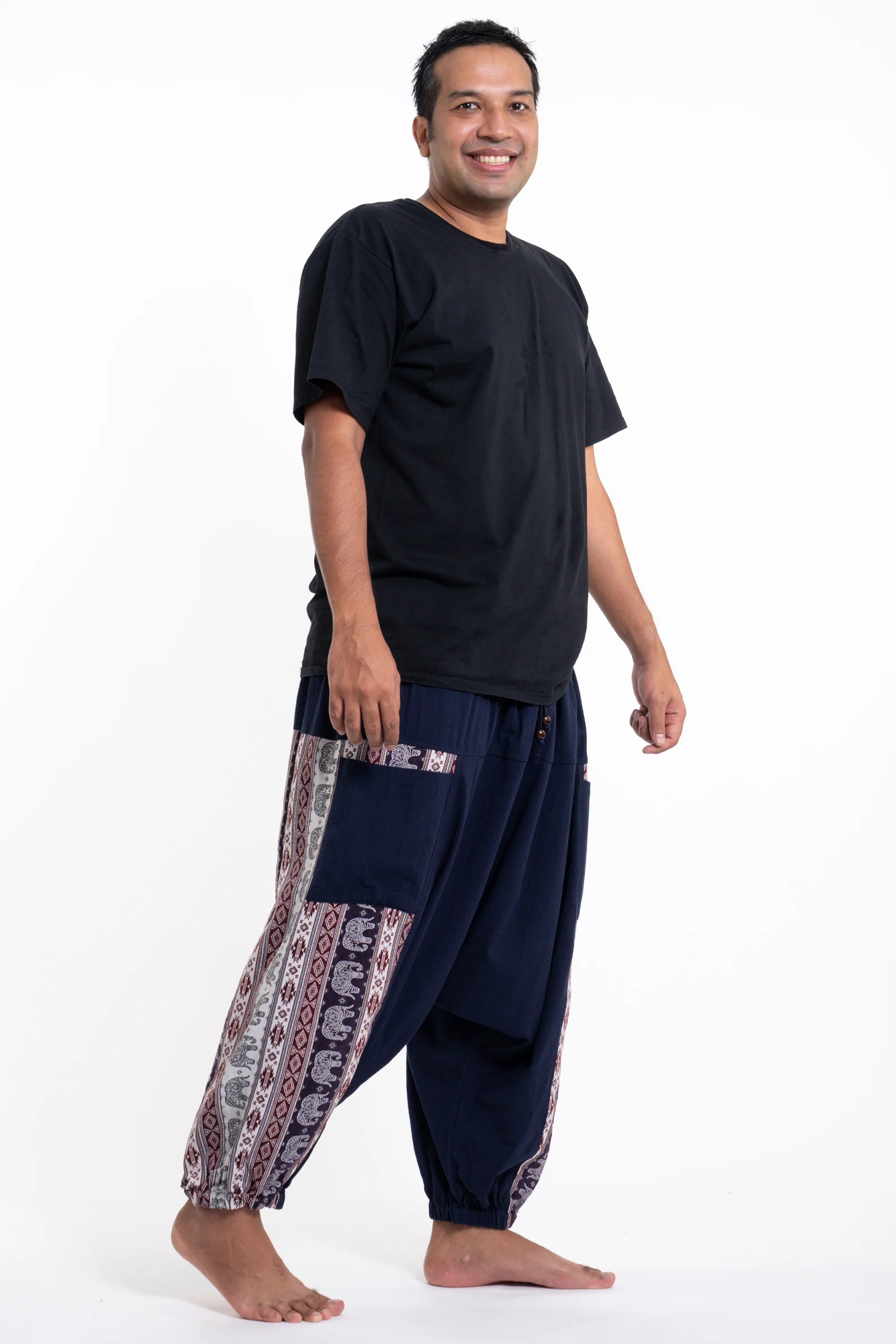 893-Plus-Size-Elephant-Aztec-Cotton-Men-s-Harem-Pants-in-Navy-3.webp Plus Size Elephant Aztec Cotton Men's Harem Pants in Navy