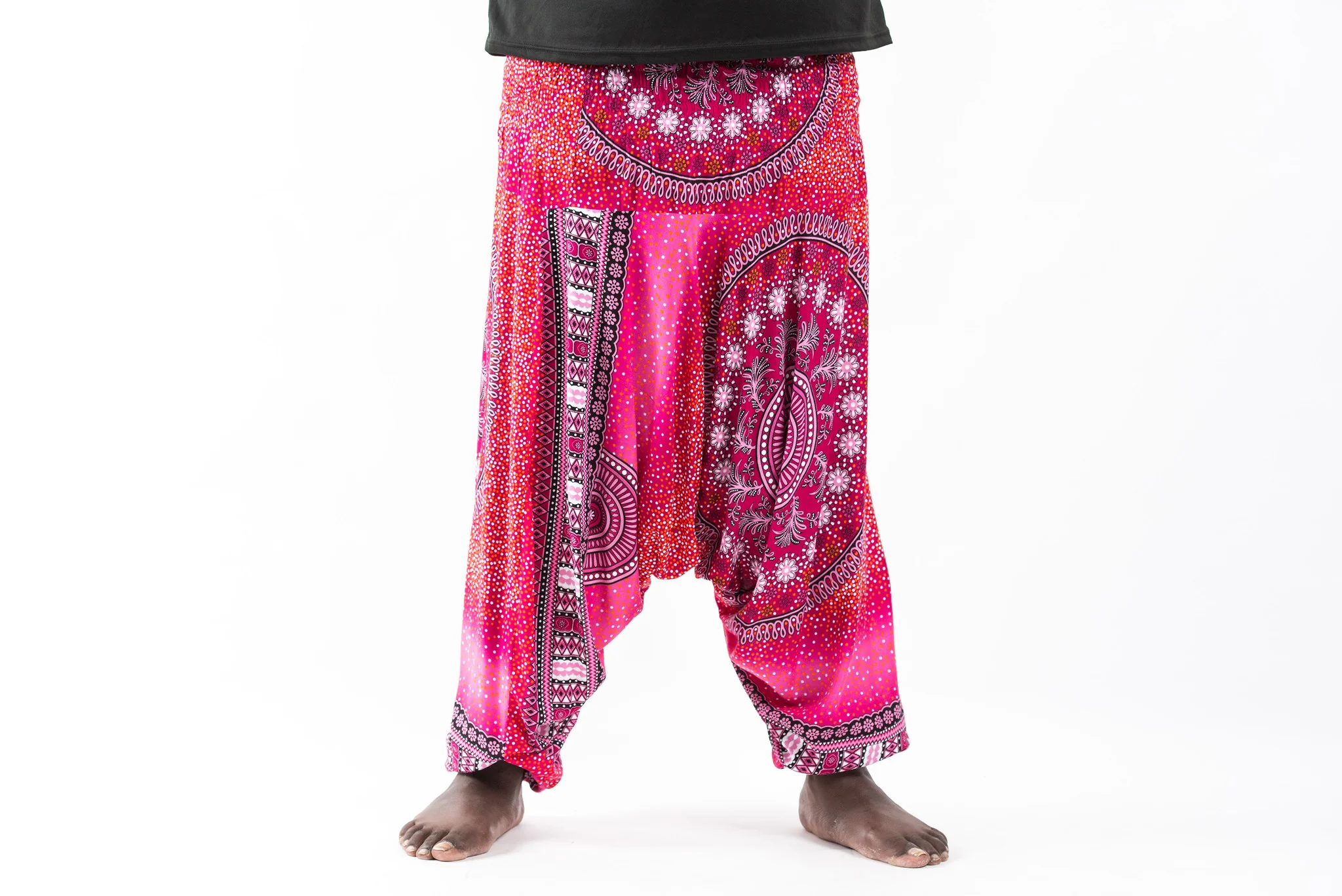 Plus Size Tribal Chakras Drop Crotch Men's Harem Pants in Pink