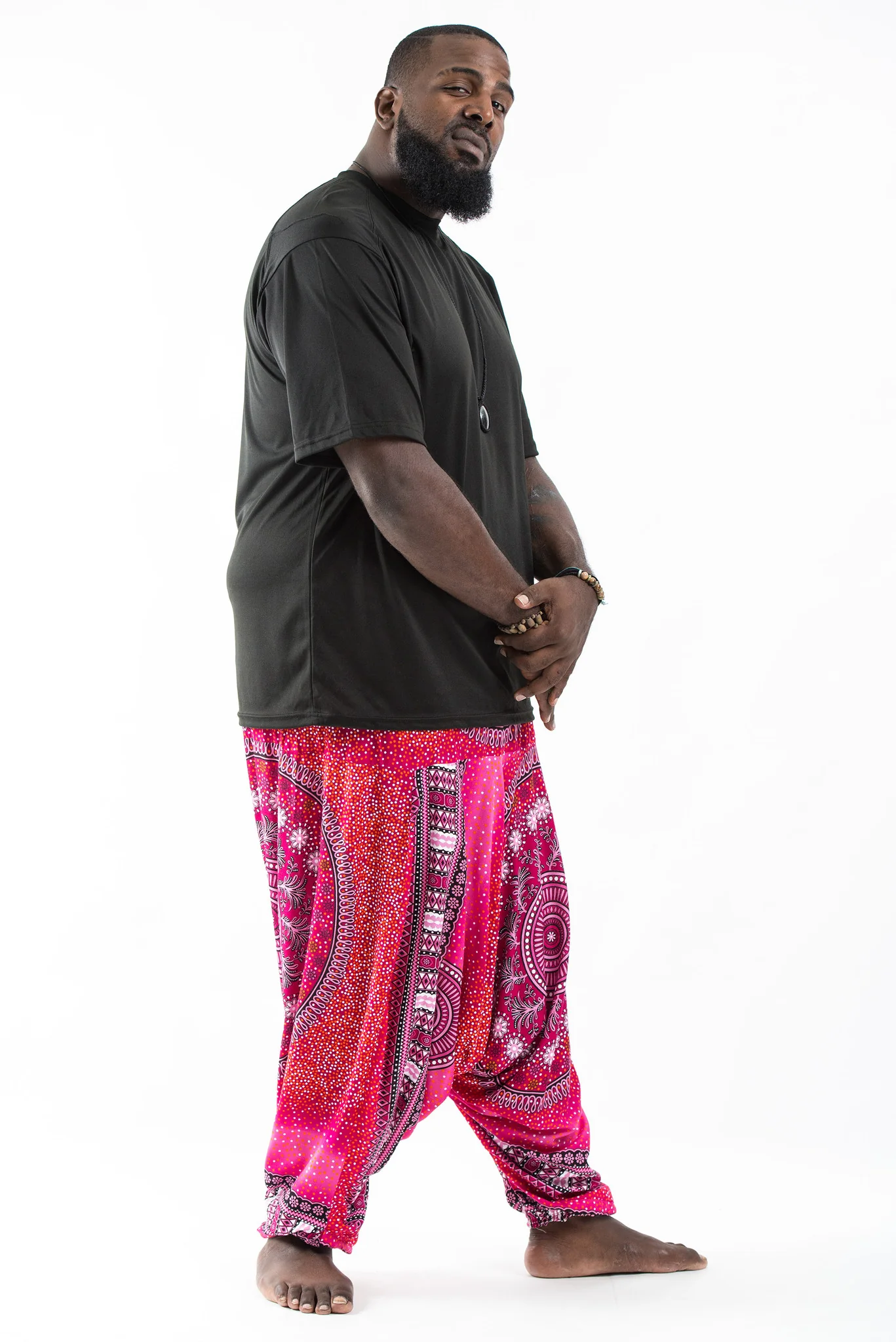 894-Plus-Size-Tribal-Chakras-Drop-Crotch-Men-s-Harem-Pants-in-Pink-3.webp Plus Size Tribal Chakras Drop Crotch Men's Harem Pants in Pink