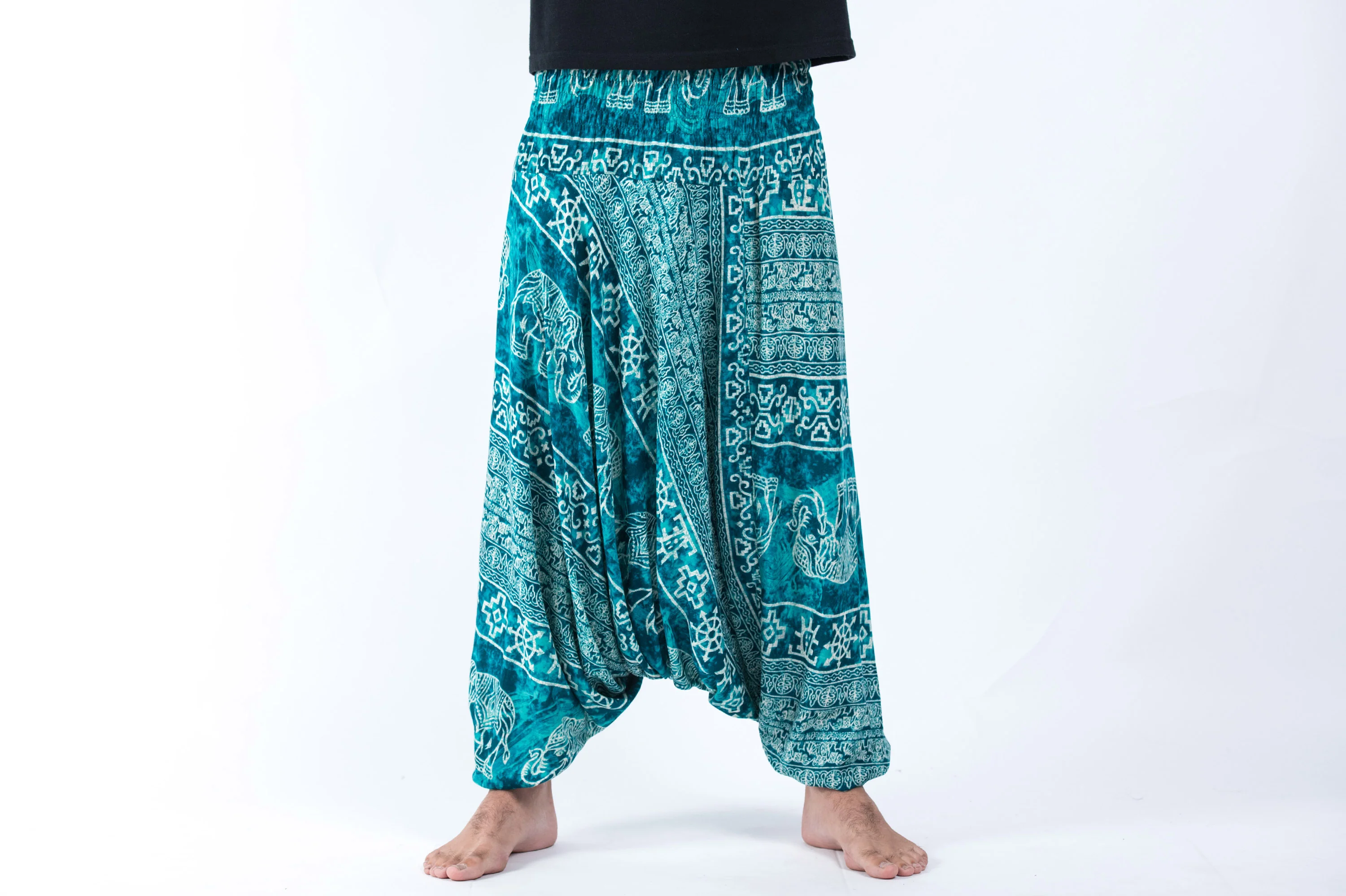Marble Elephant Drop Crotch Men's Elephant Pants in Turquoise