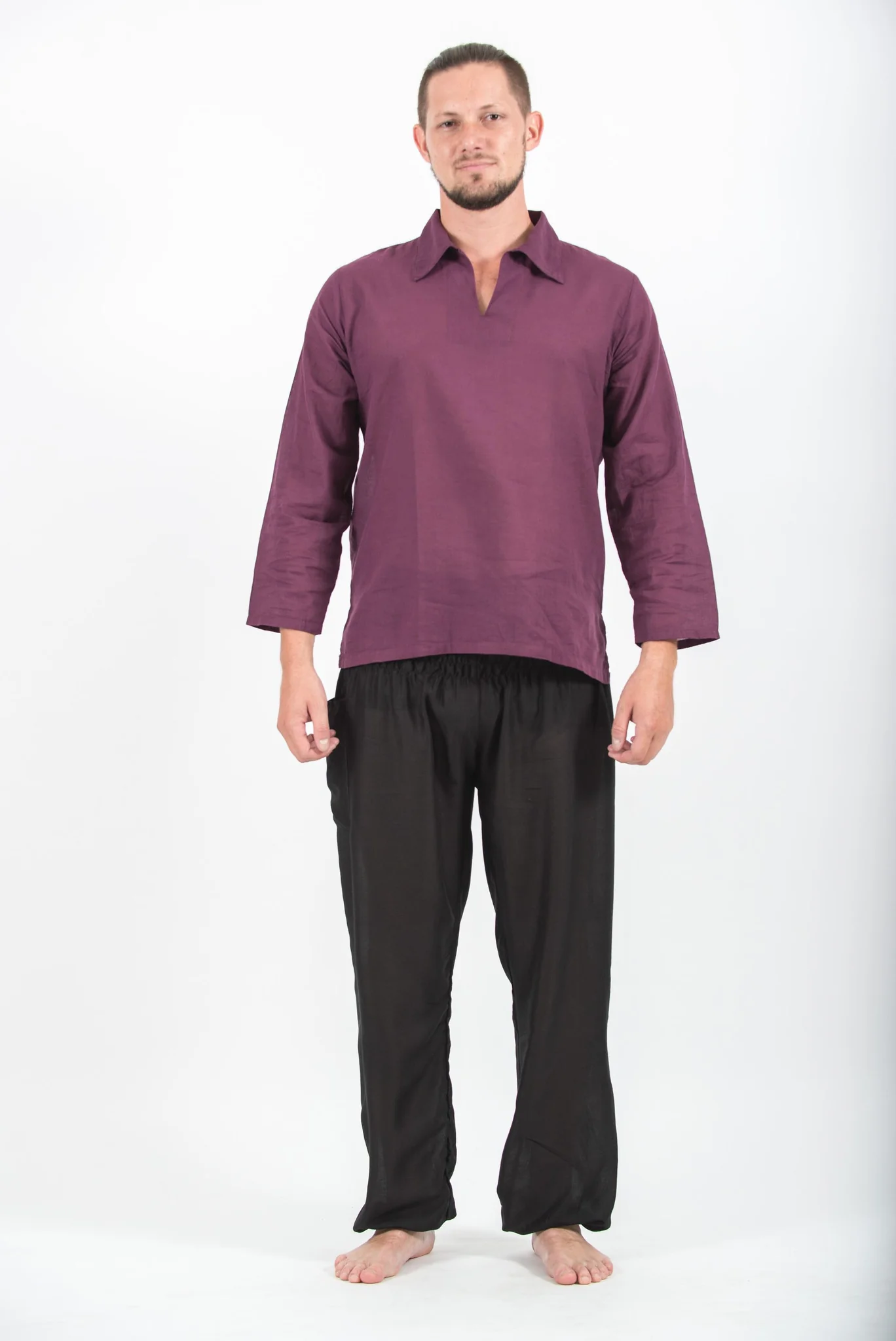 Mens Yoga Shirts Collar V Neck in Purple