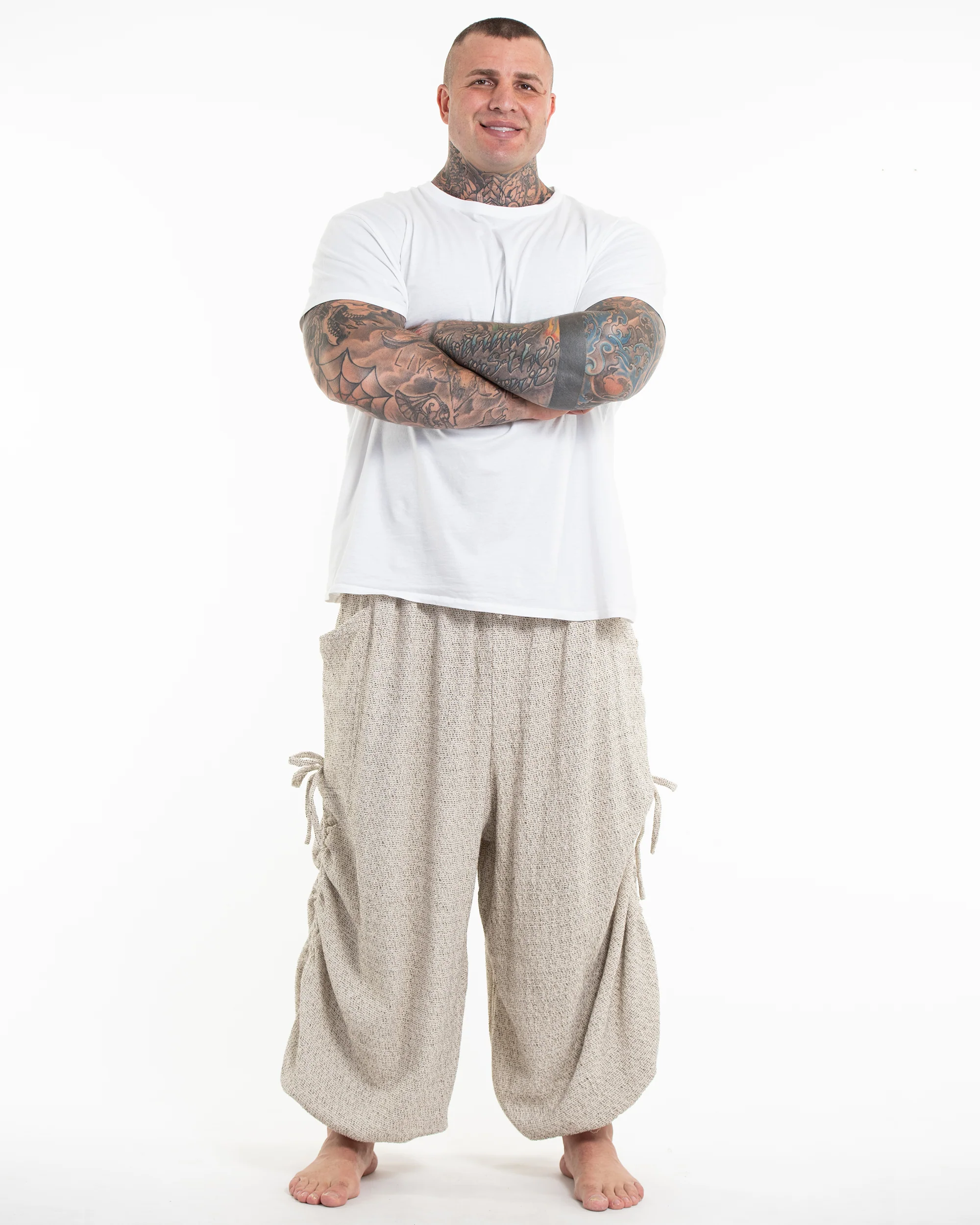 Plus Size Men's Ribbed Cotton Pants in Beige