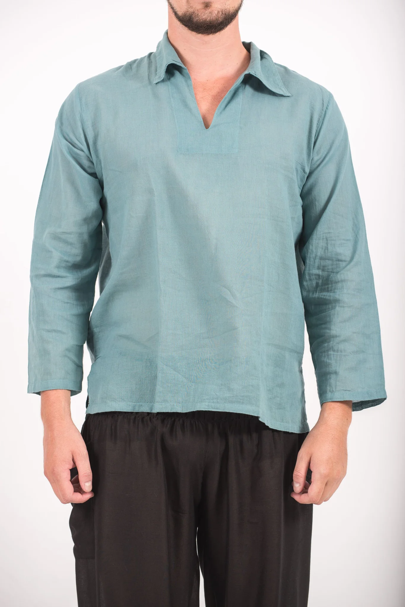 Mens Yoga Shirts Collar V Neck in Aqua