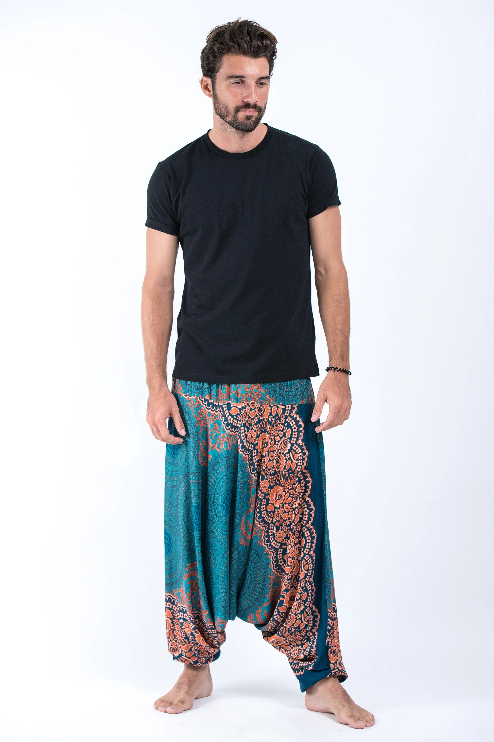 916-Geometric-Mandalas-Drop-Crotch-Men-s-Harem-Pants-in-Turquoise-3.webp Geometric Mandalas Drop Crotch Men's Harem Pants in Turquoise