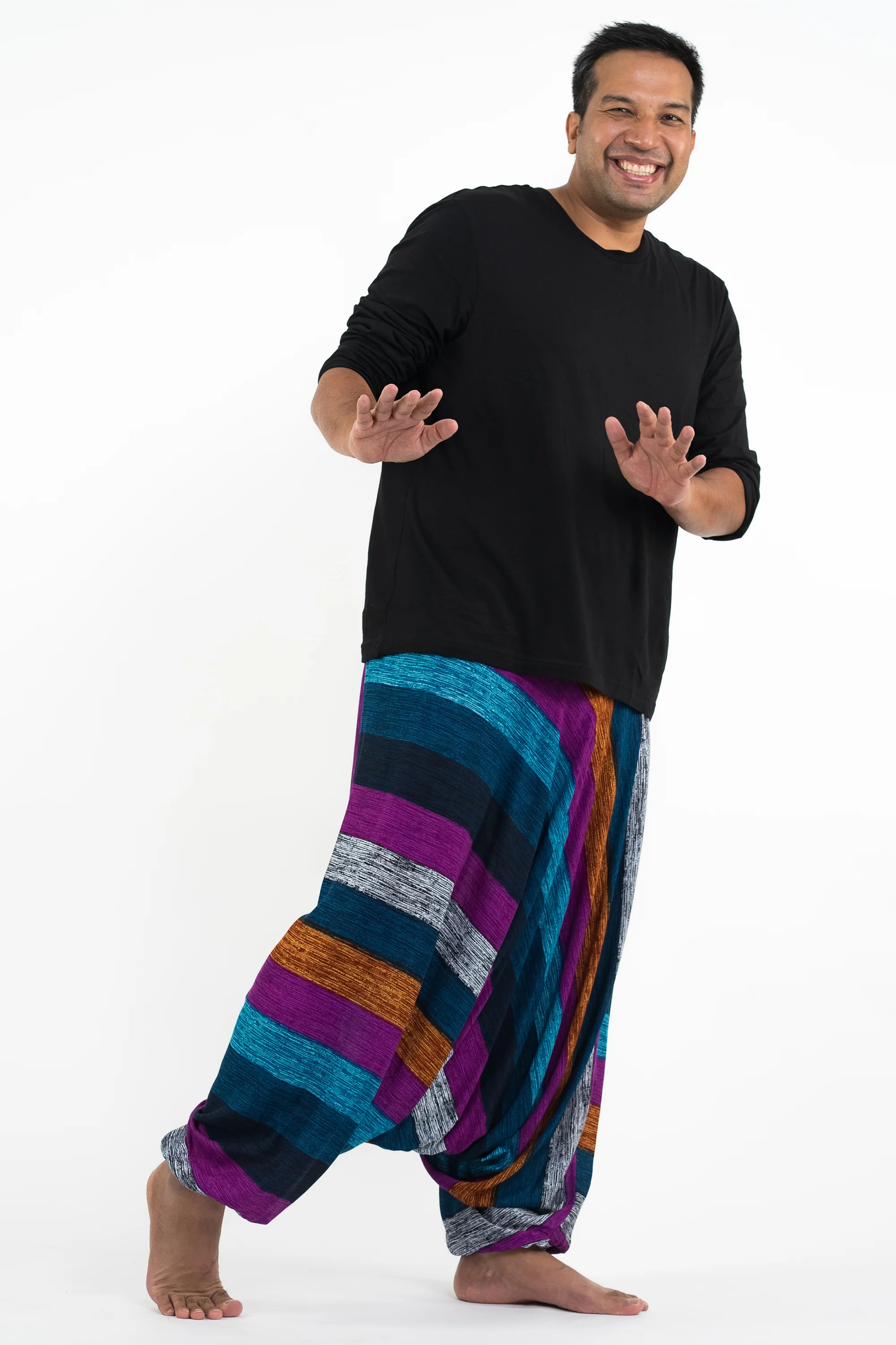 920-Plus-Size-Boho-Striped-Drop-Crotch-Men-s-Harem-Pants-in-Blue-3.webp Plus Size Boho Striped Drop Crotch Men's Harem Pants in Blue