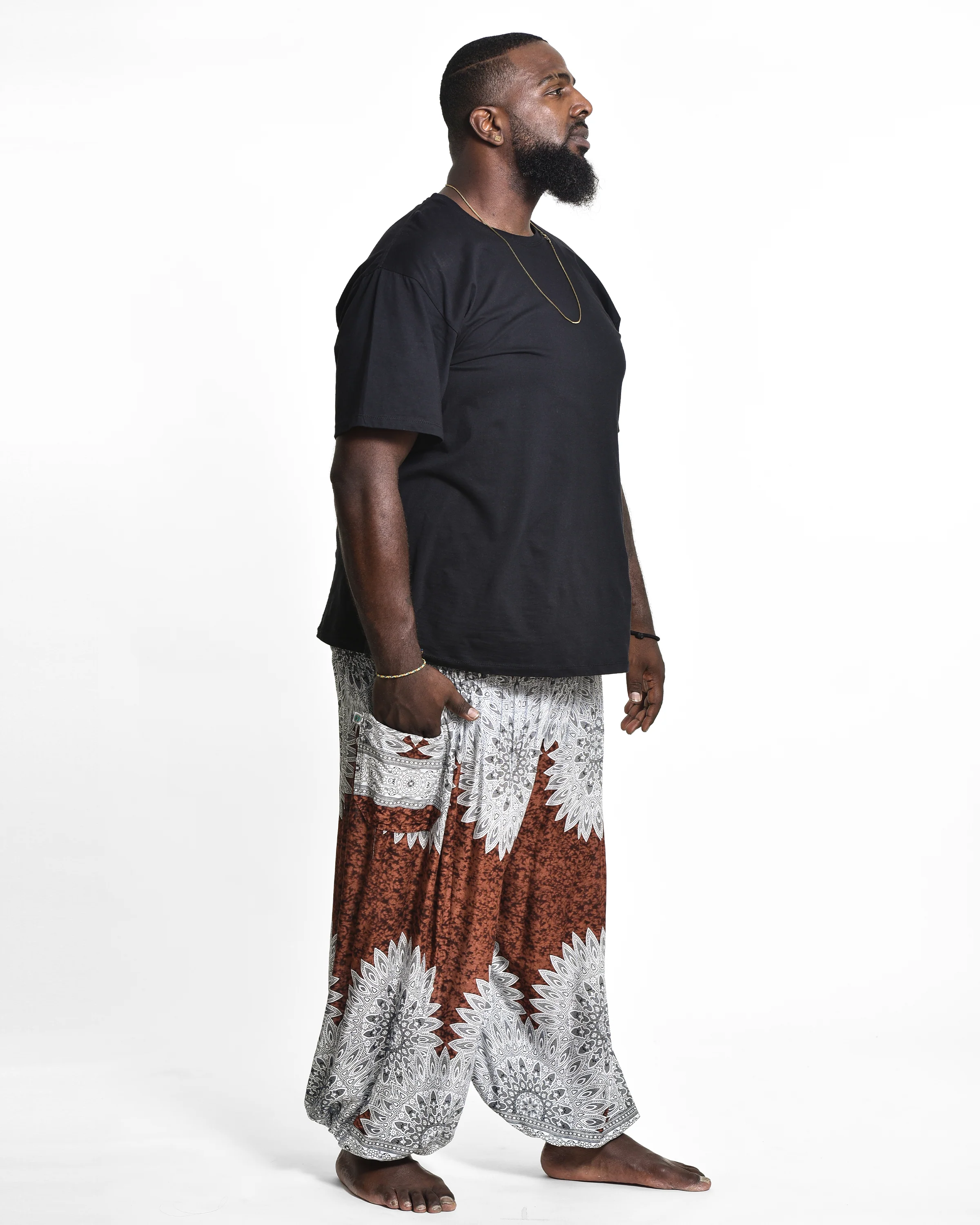 Plus Size Marble Mandalas Men's Harem Pants in Brown