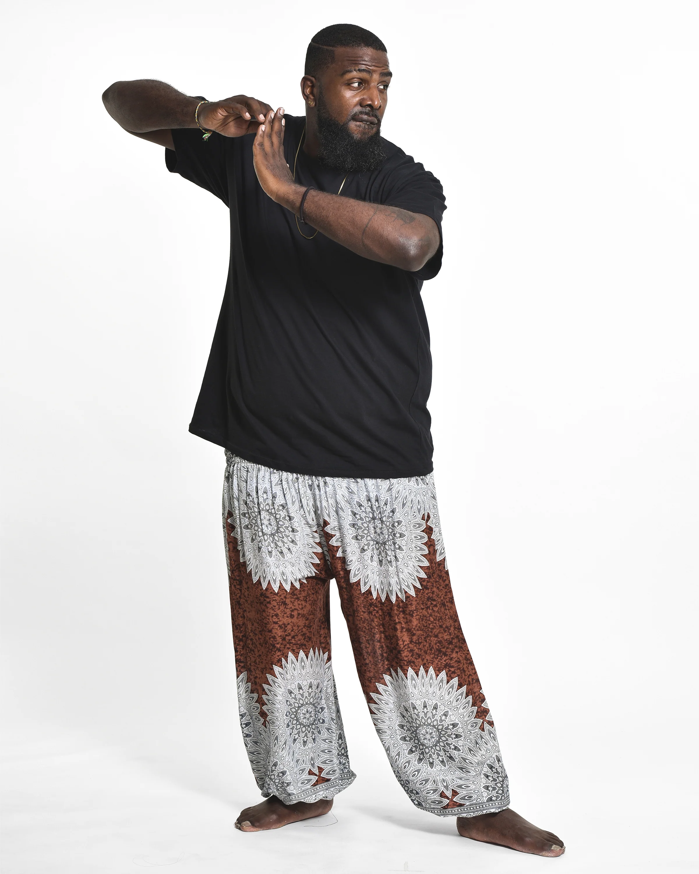 Plus Size Marble Mandalas Men's Harem Pants in Brown