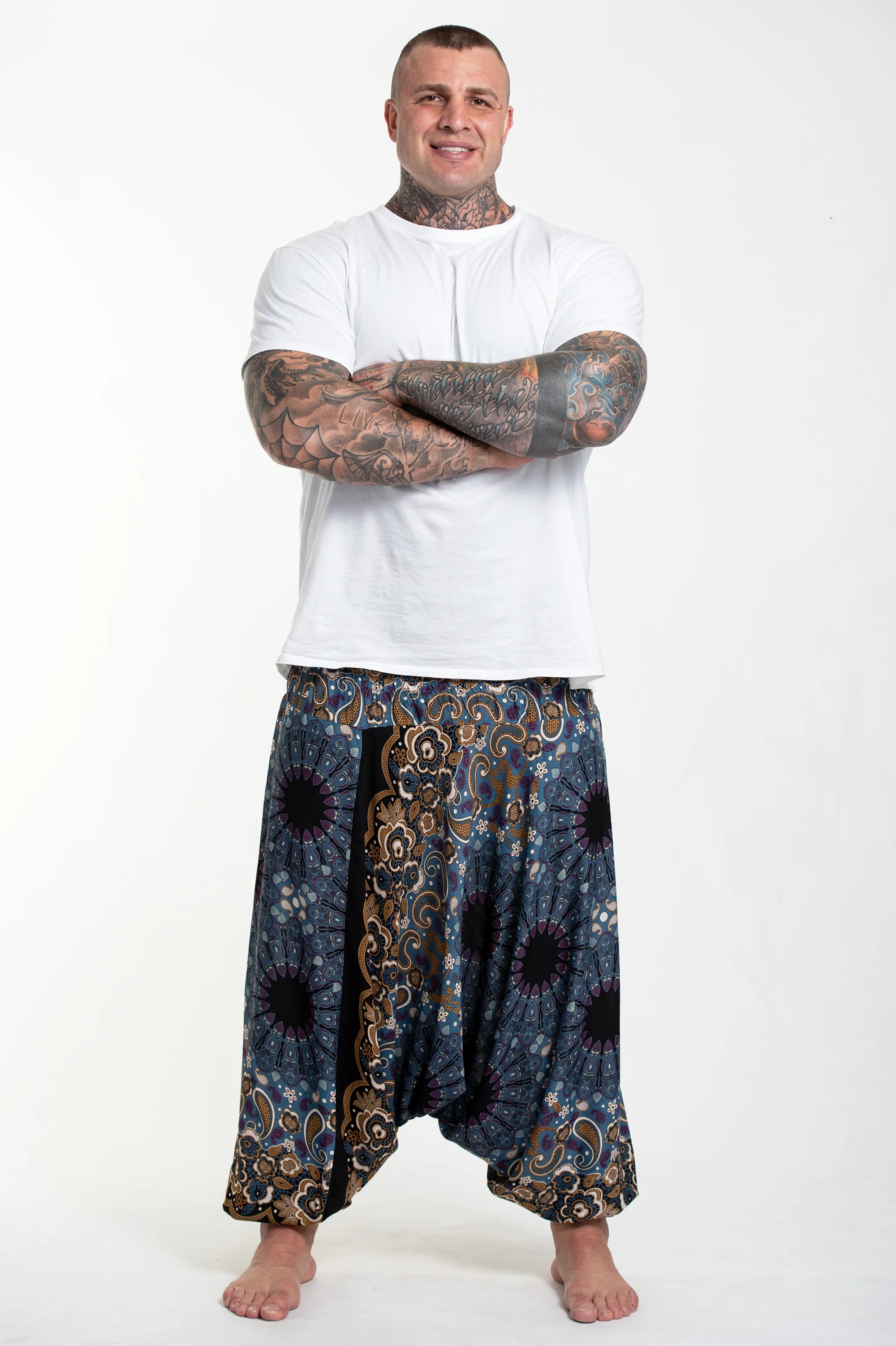 928-Plus-Size-Paisley-Mandalas-Drop-Crotch-Men-s-Harem-Pants-in-Blue-Gray-3.webp Plus Size Paisley Mandalas Drop Crotch Men's Harem Pants in Blue Gray