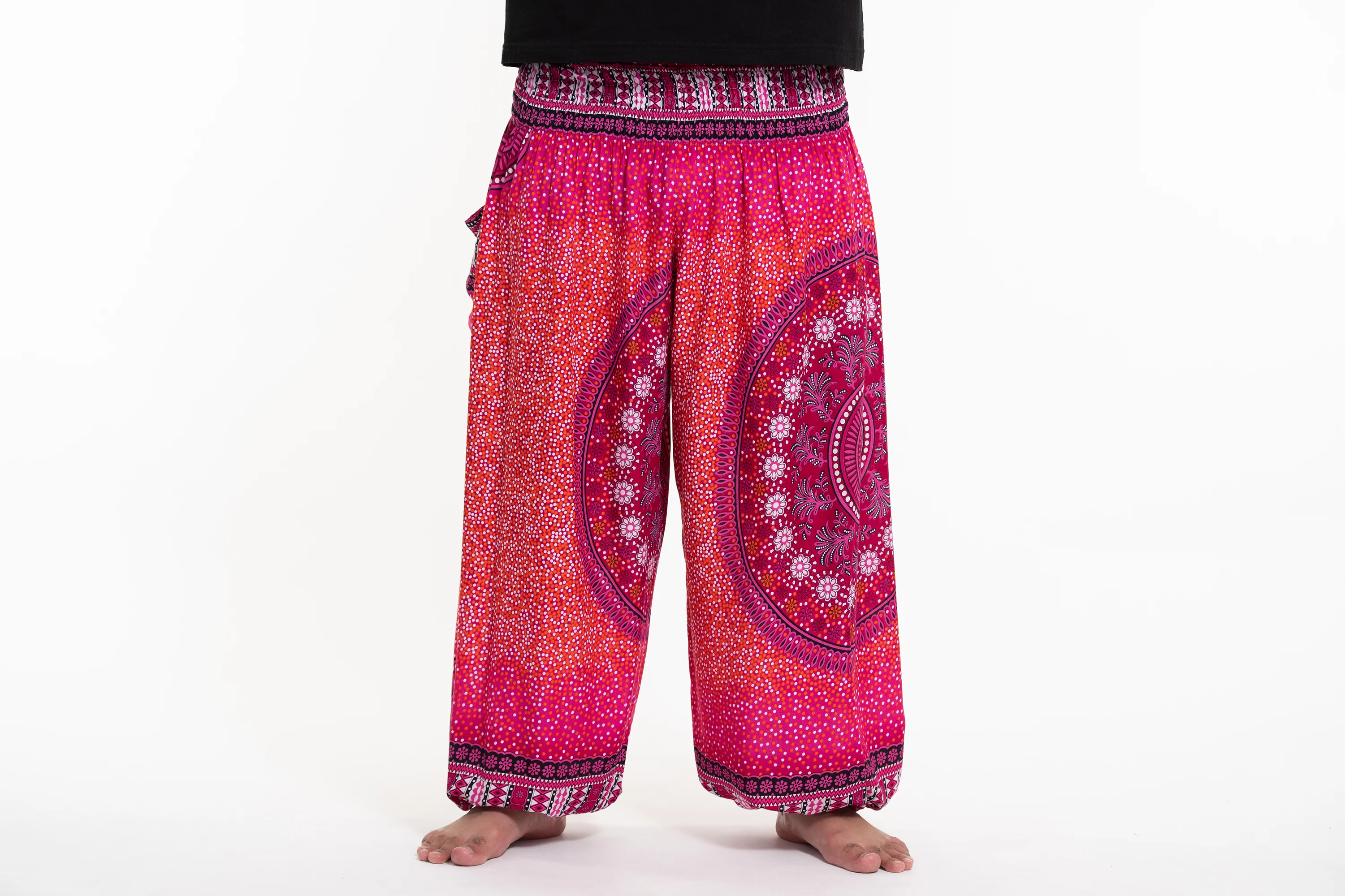 Plus Size Tribal Chakras Men's Harem Pants in Pink