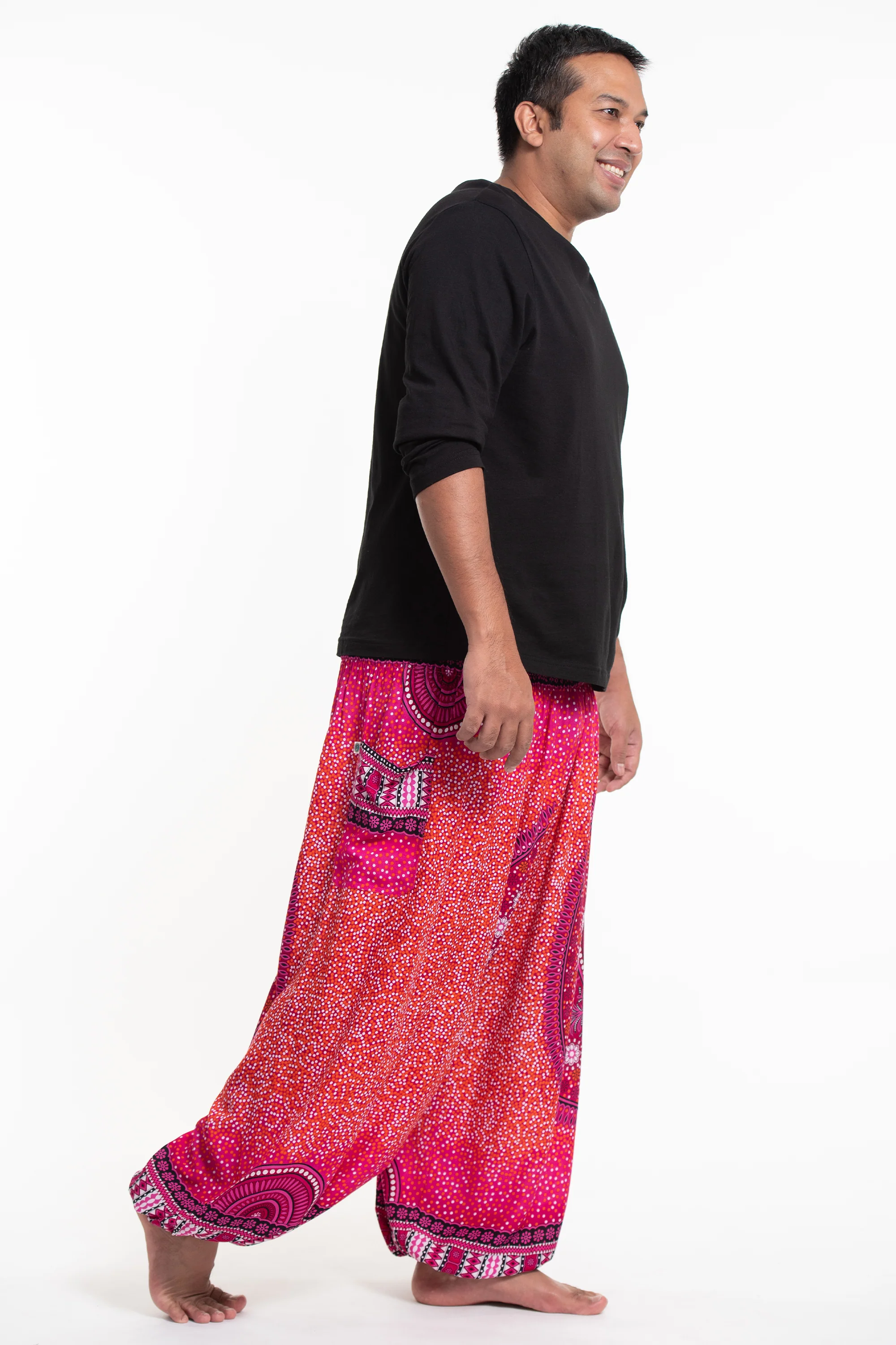 929-Plus-Size-Tribal-Chakras-Men-s-Harem-Pants-in-Pink-3.webp Plus Size Tribal Chakras Men's Harem Pants in Pink