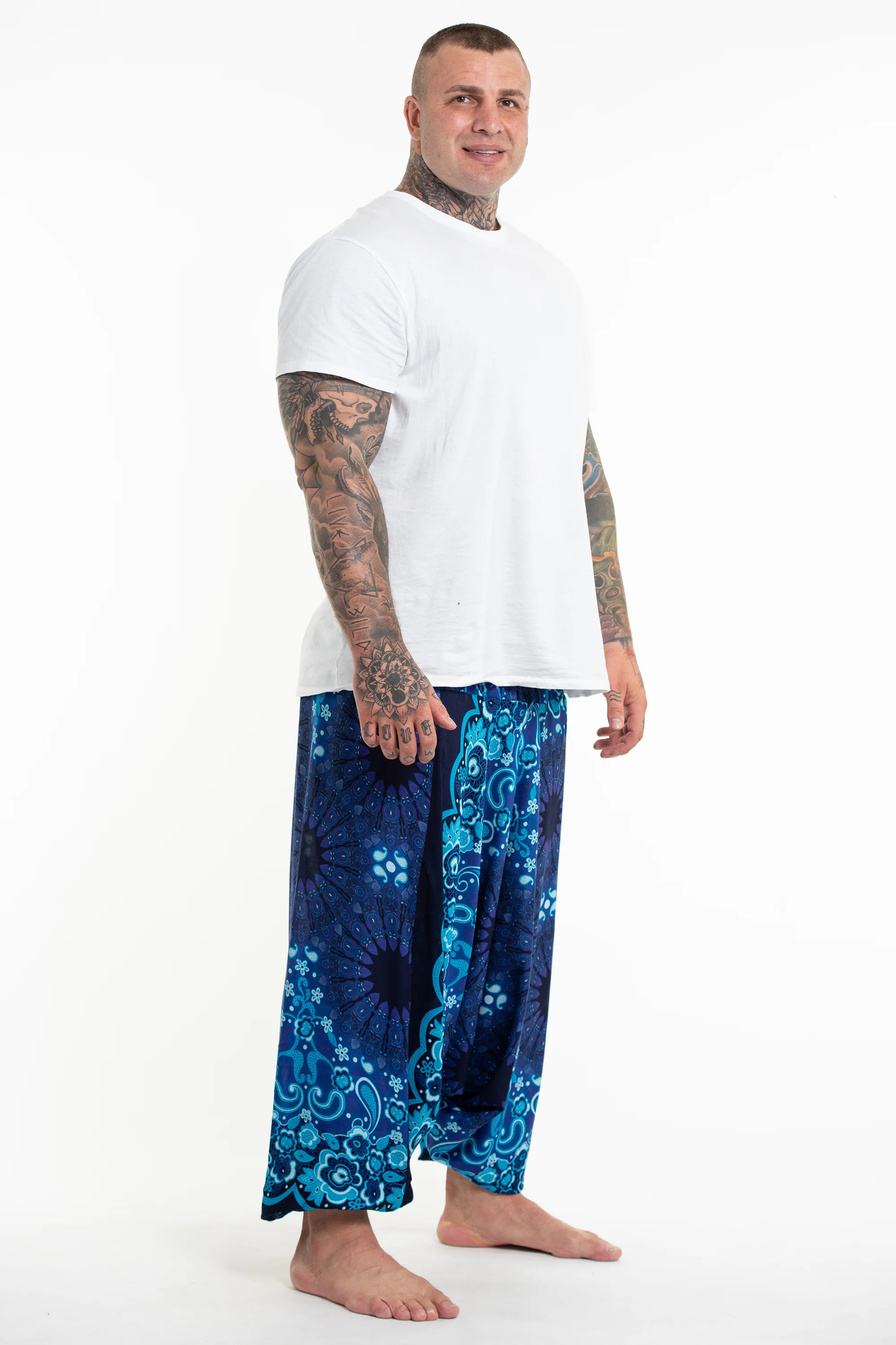 935-Plus-Size-Paisley-Mandalas-Drop-Crotch-Men-s-Harem-Pants-in-Blue-3.webp Plus Size Paisley Mandalas Drop Crotch Men's Harem Pants in Blue
