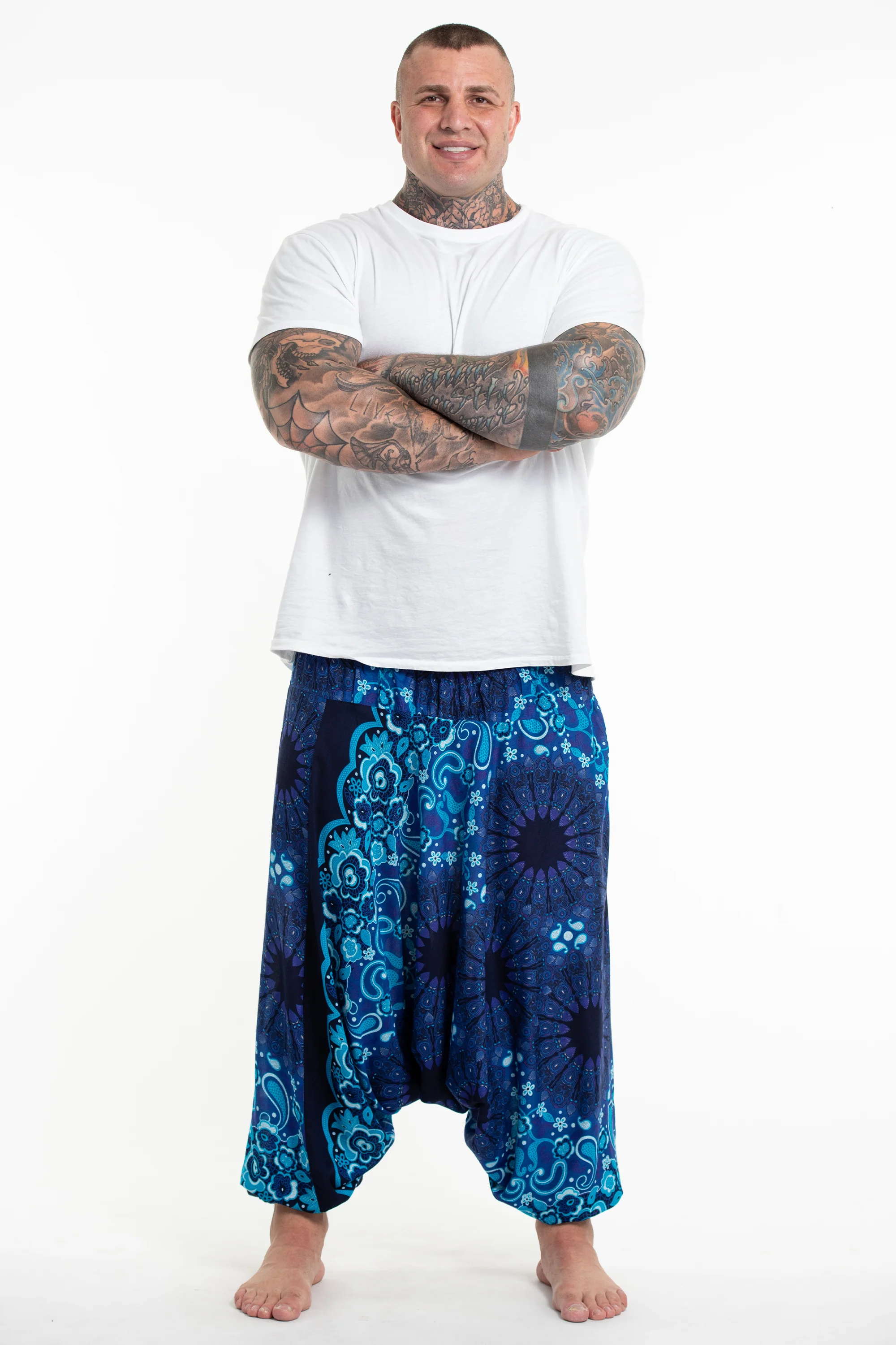 935-Plus-Size-Paisley-Mandalas-Drop-Crotch-Men-s-Harem-Pants-in-Blue-4.webp Plus Size Paisley Mandalas Drop Crotch Men's Harem Pants in Blue