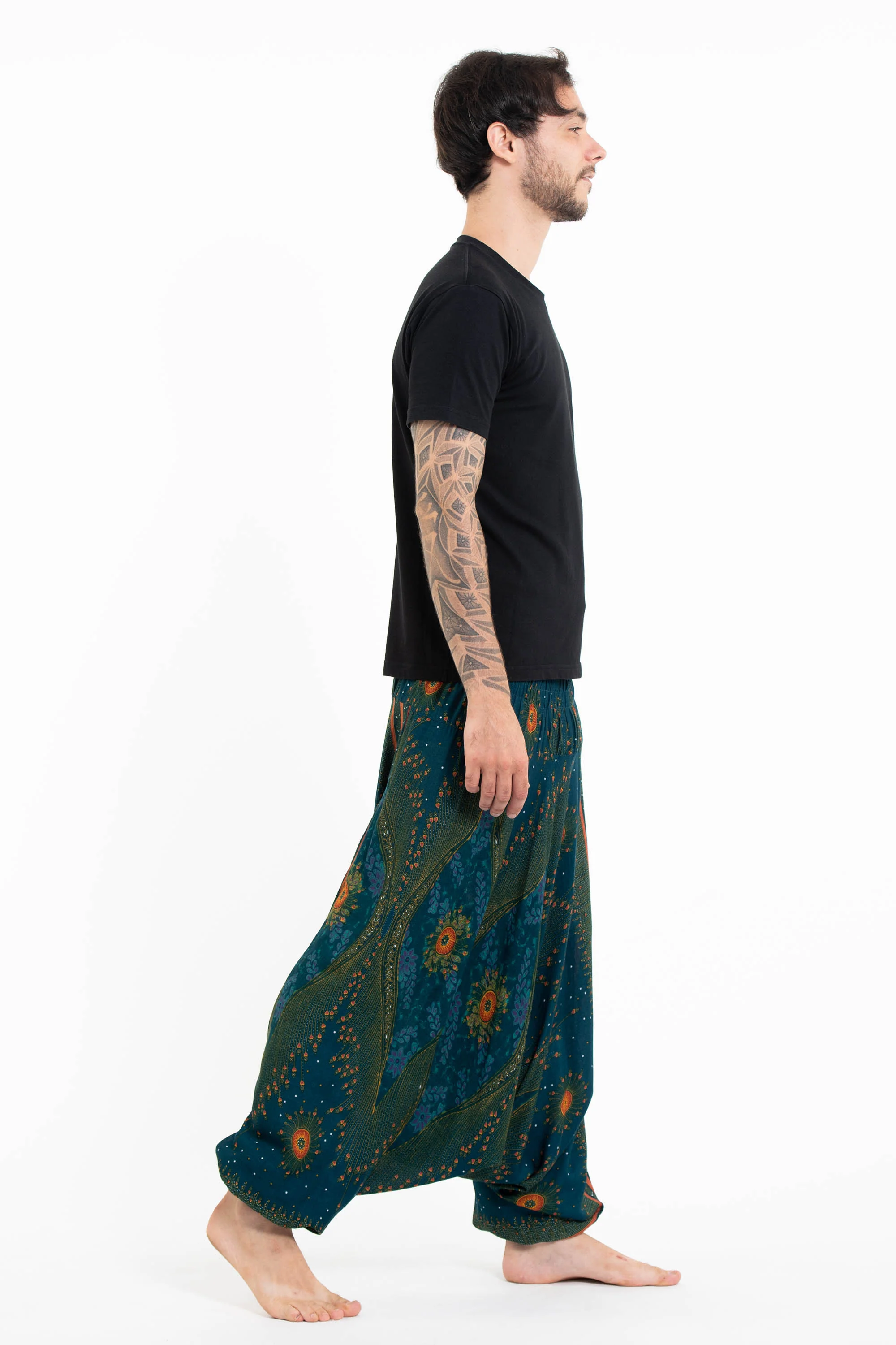 936-Peacock-Eye-Drop-Crotch-Men-s-Harem-Pants-in-Teal-3.webp Peacock Eye Drop Crotch Men's Harem Pants in Teal