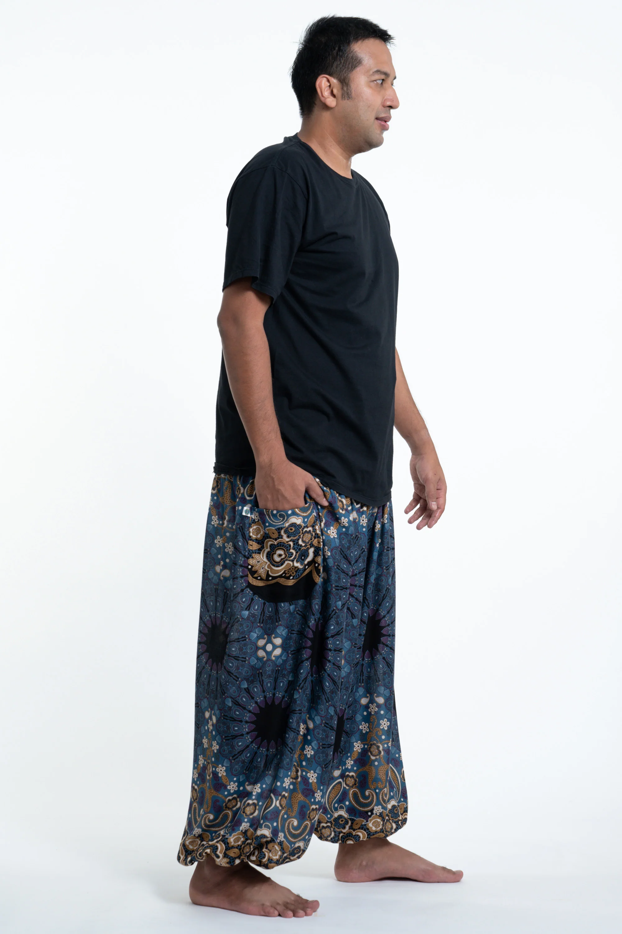 937-Plus-Size-Paisley-Mandalas-Men-s-Harem-Pants-in-Blue-Gray-3.webp Plus Size Paisley Mandalas Men's Harem Pants in Blue Gray