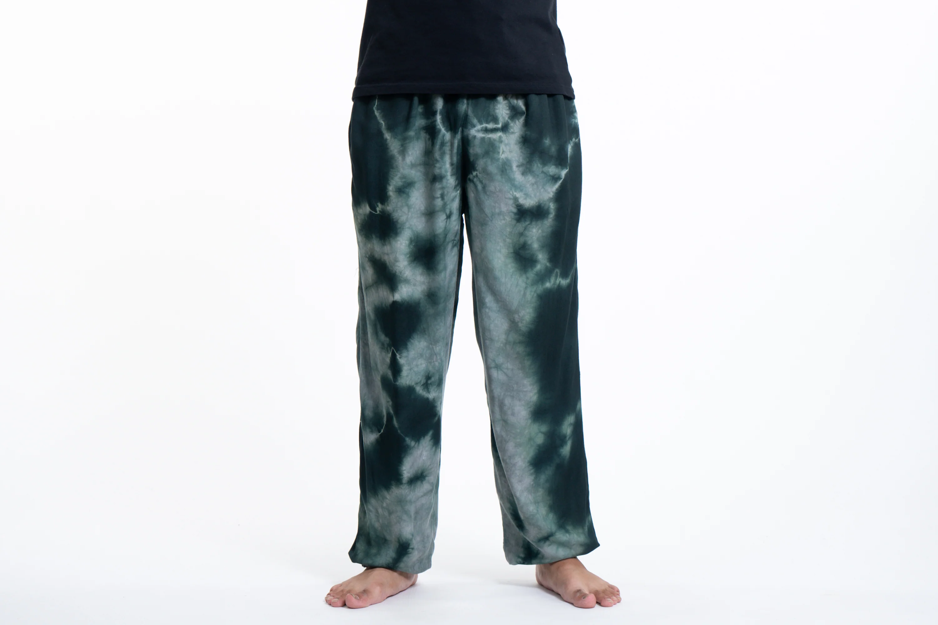Tie Dye Drawstring Men's Yoga Massage Pants in Dark Teal