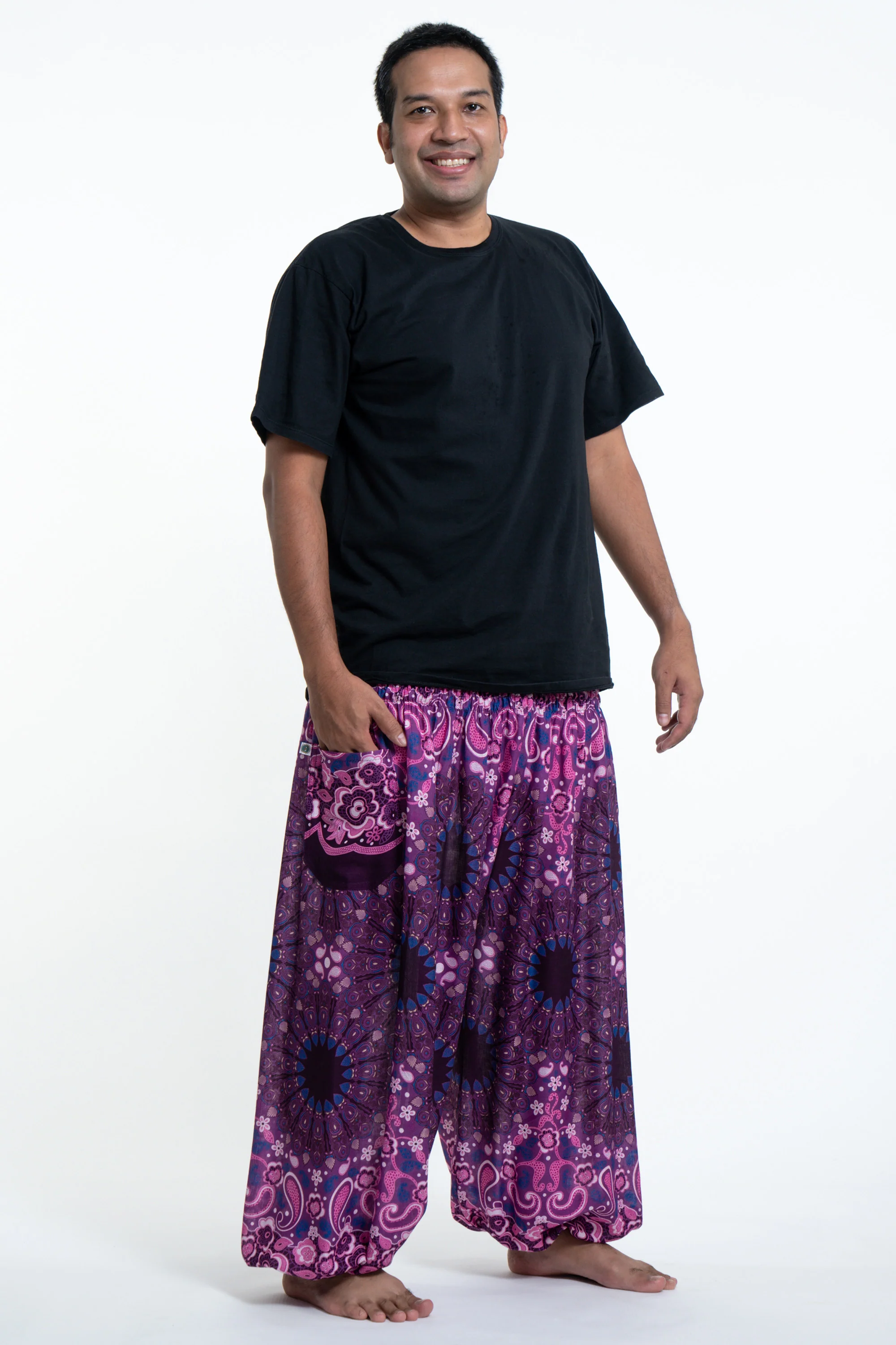 Plus Size Paisley Mandalas Men's Harem Pants in Purple