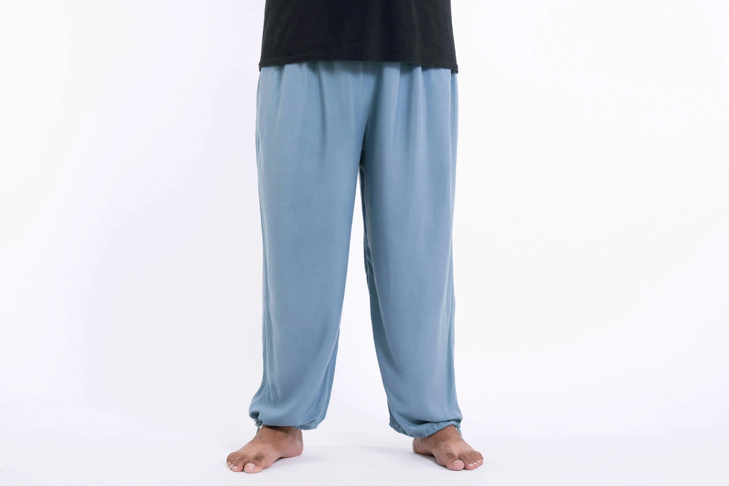 Plus Size Solid Color Drawstring Men's Yoga Massage Pants in Blue Gray