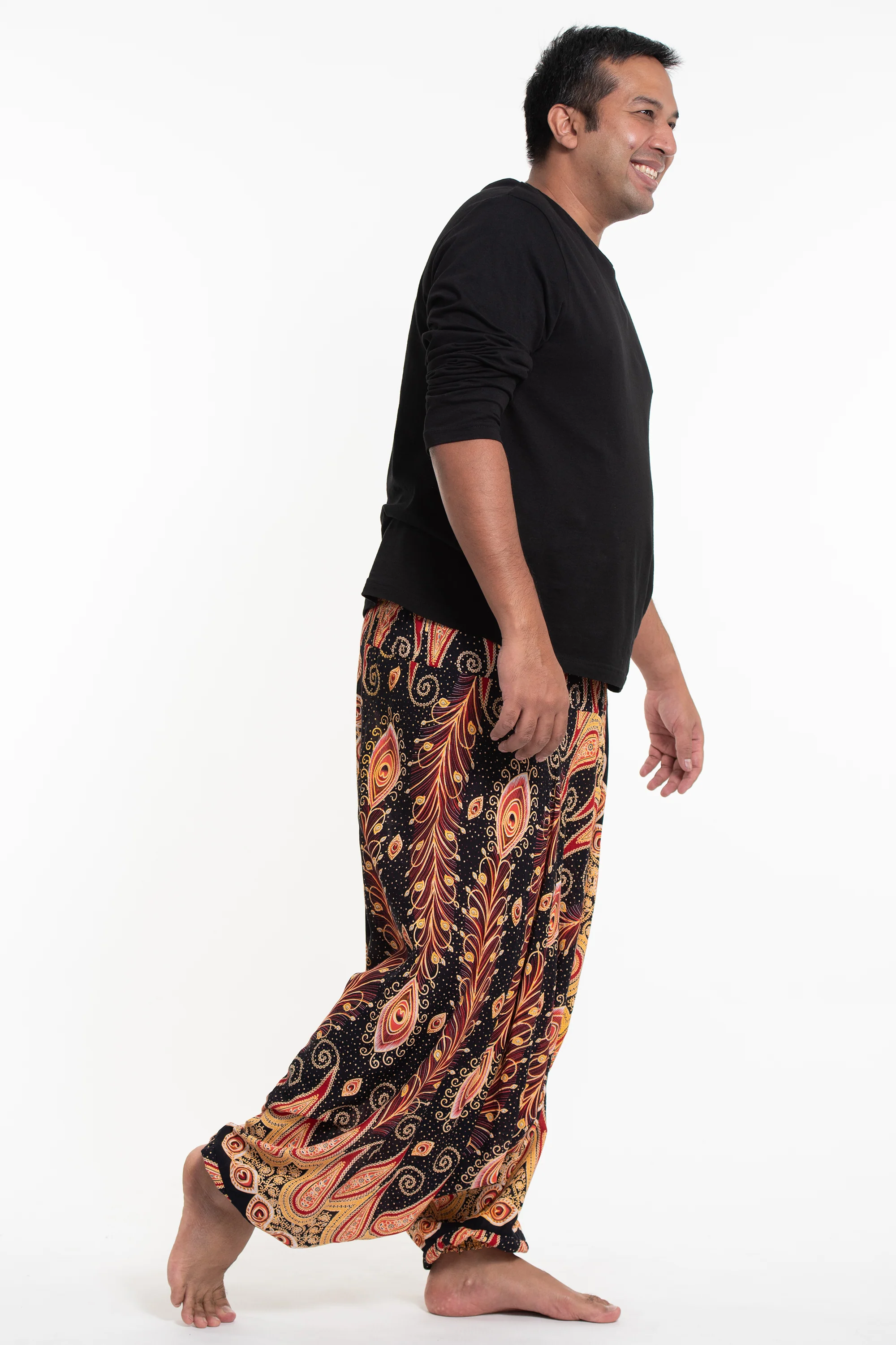 964-Plus-Size-Peacock-Paisley-Drop-Crotch-Men-s-Harem-Pants-in-Black-3.webp Plus Size Peacock Paisley Drop Crotch Men's Harem Pants in Black