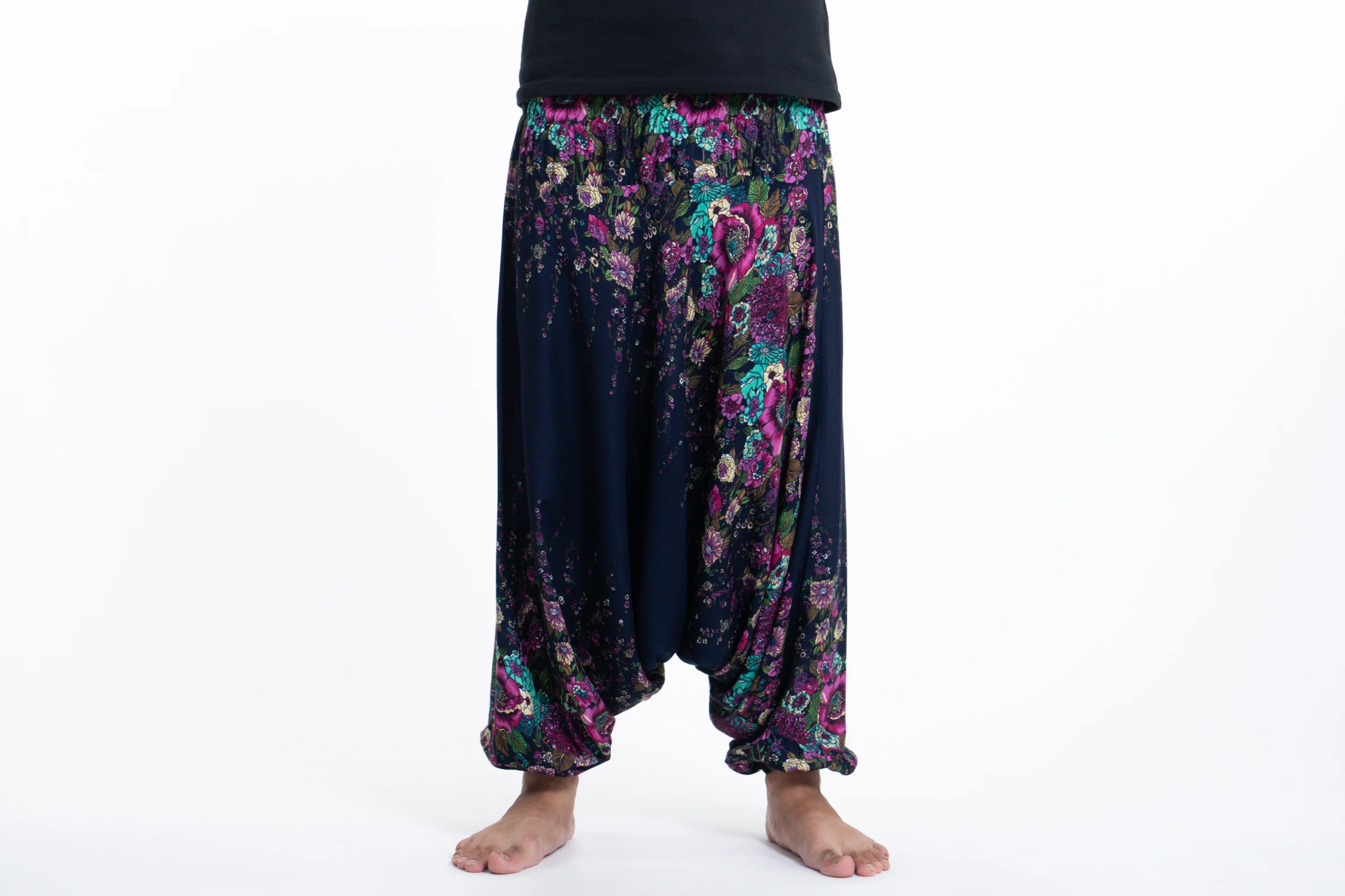 Floral Drop Crotch Men's Harem Pants in Blue