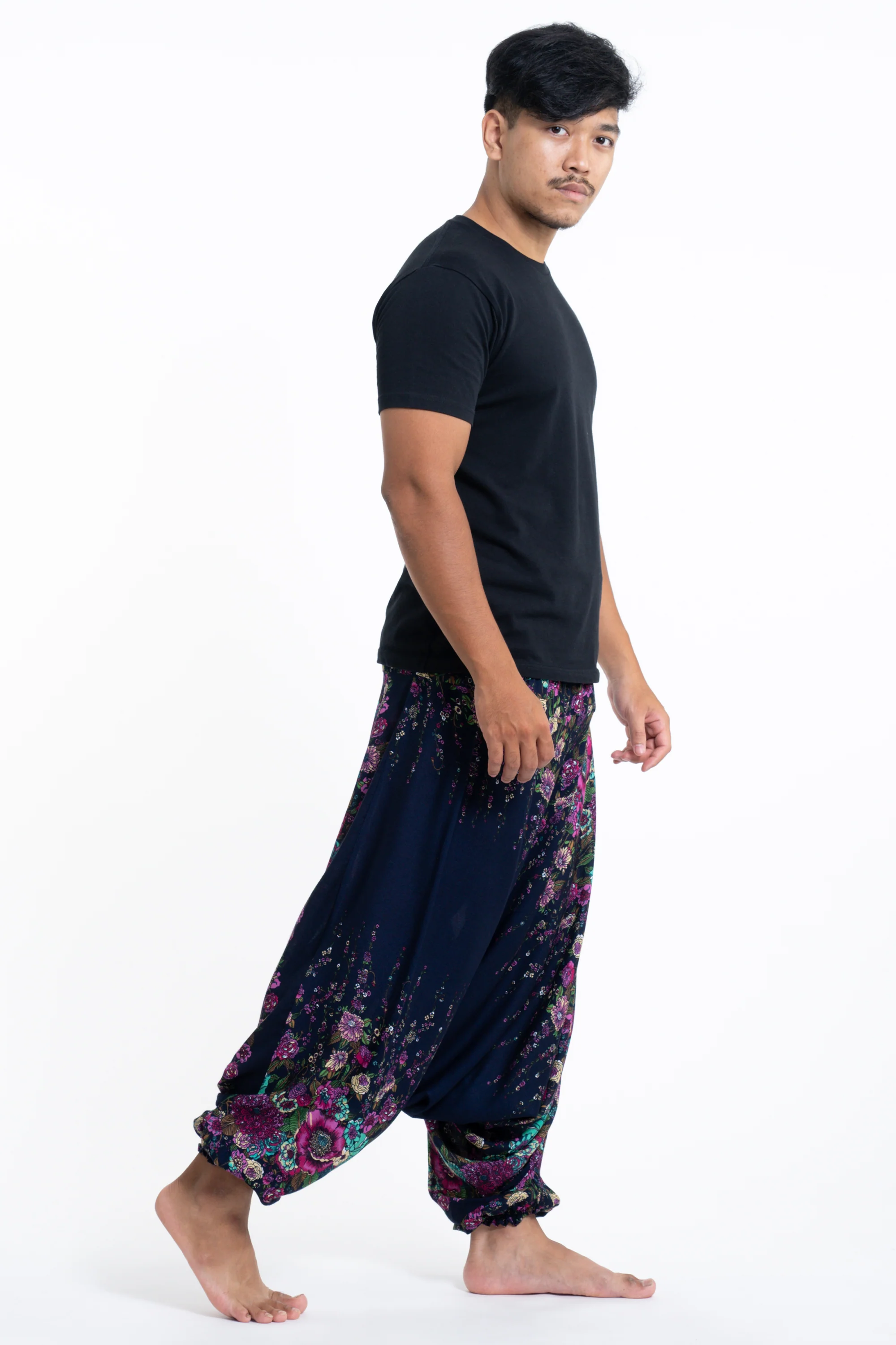 966-Floral-Drop-Crotch-Men-s-Harem-Pants-in-Blue-3.webp Floral Drop Crotch Men's Harem Pants in Blue